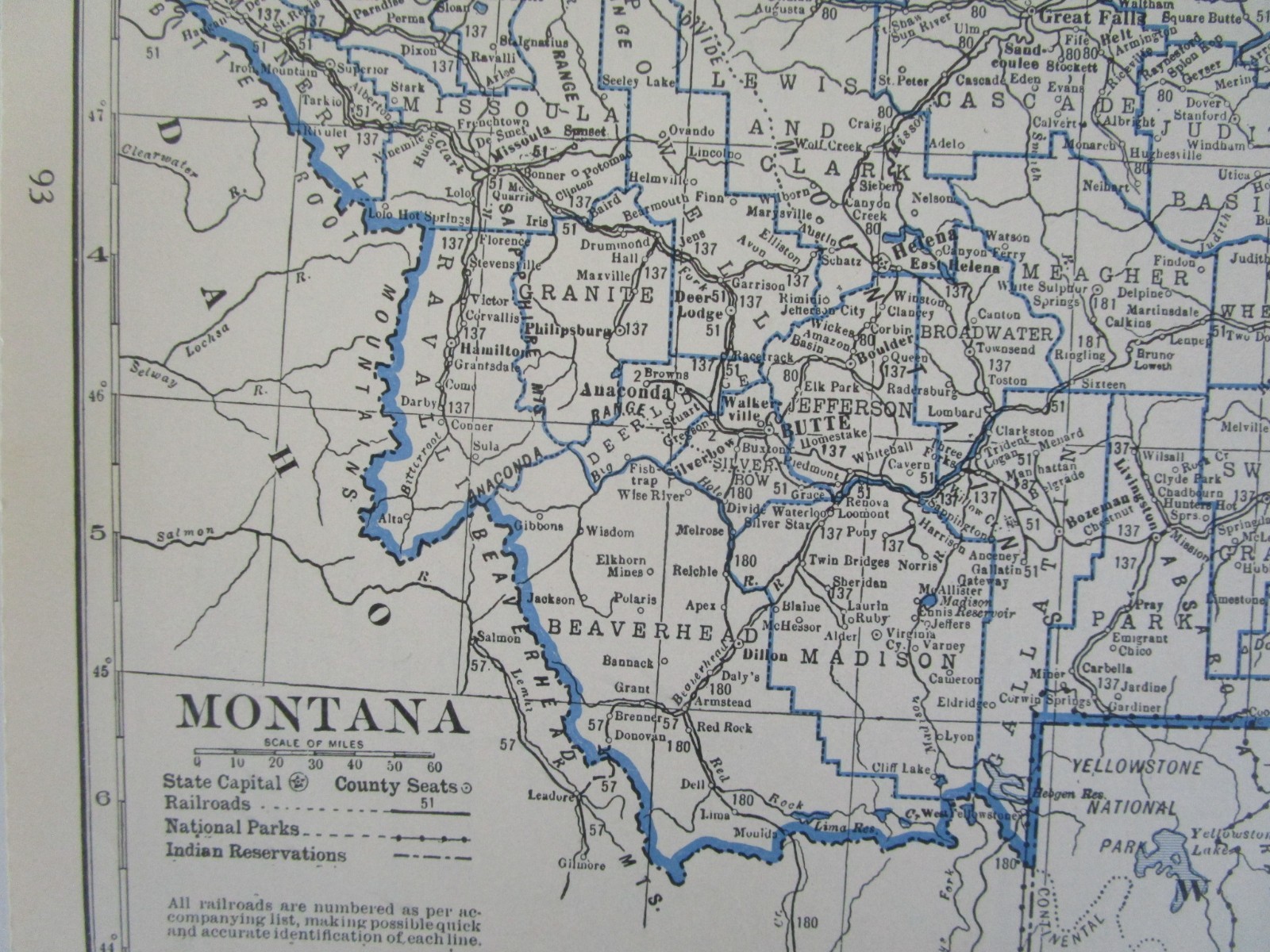 MT Great Depression era 1931 MONTANA RAILROAD Map. MORRISSEY FERNIE & MICHEL RR