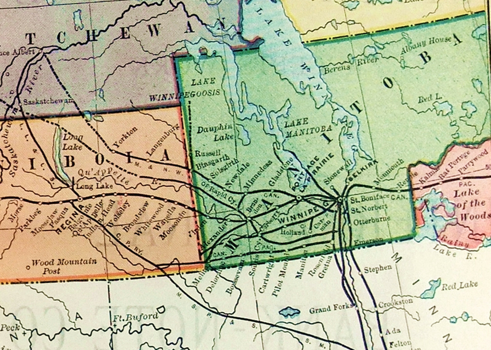 Original 1895 Railroad Map of Western Canada. Antique