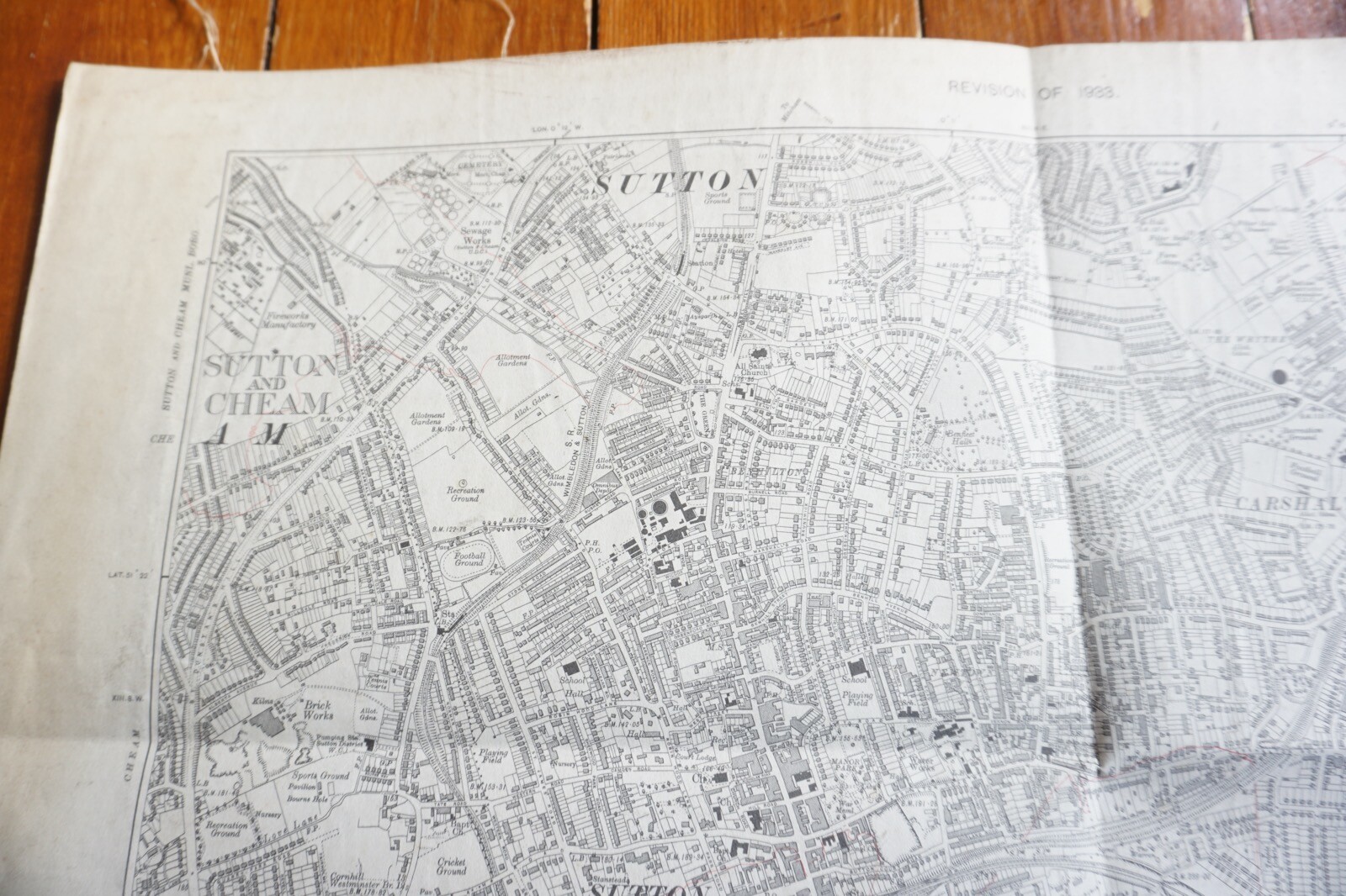 1933 Carshalton Wallington Sutton Surrey Southern Railway OS Railway Linen Map