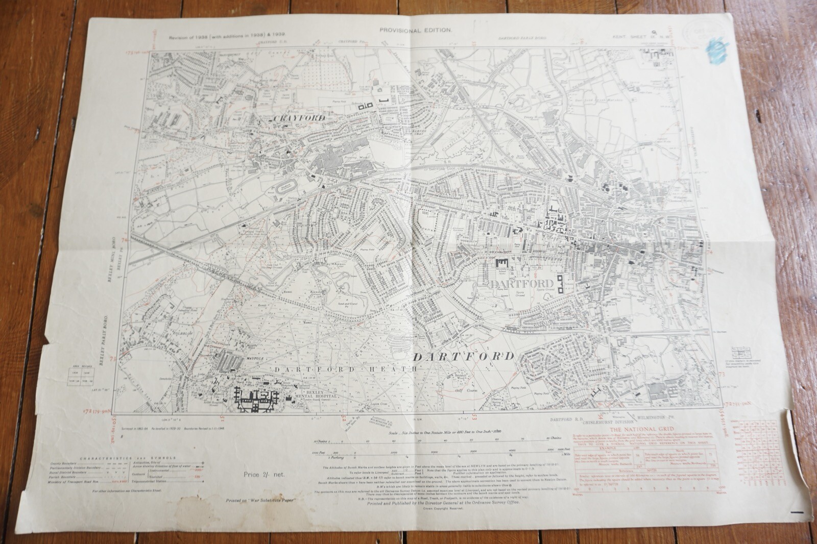 1939 Dartford Crayford Kent Southern Railway OS Railway Map
