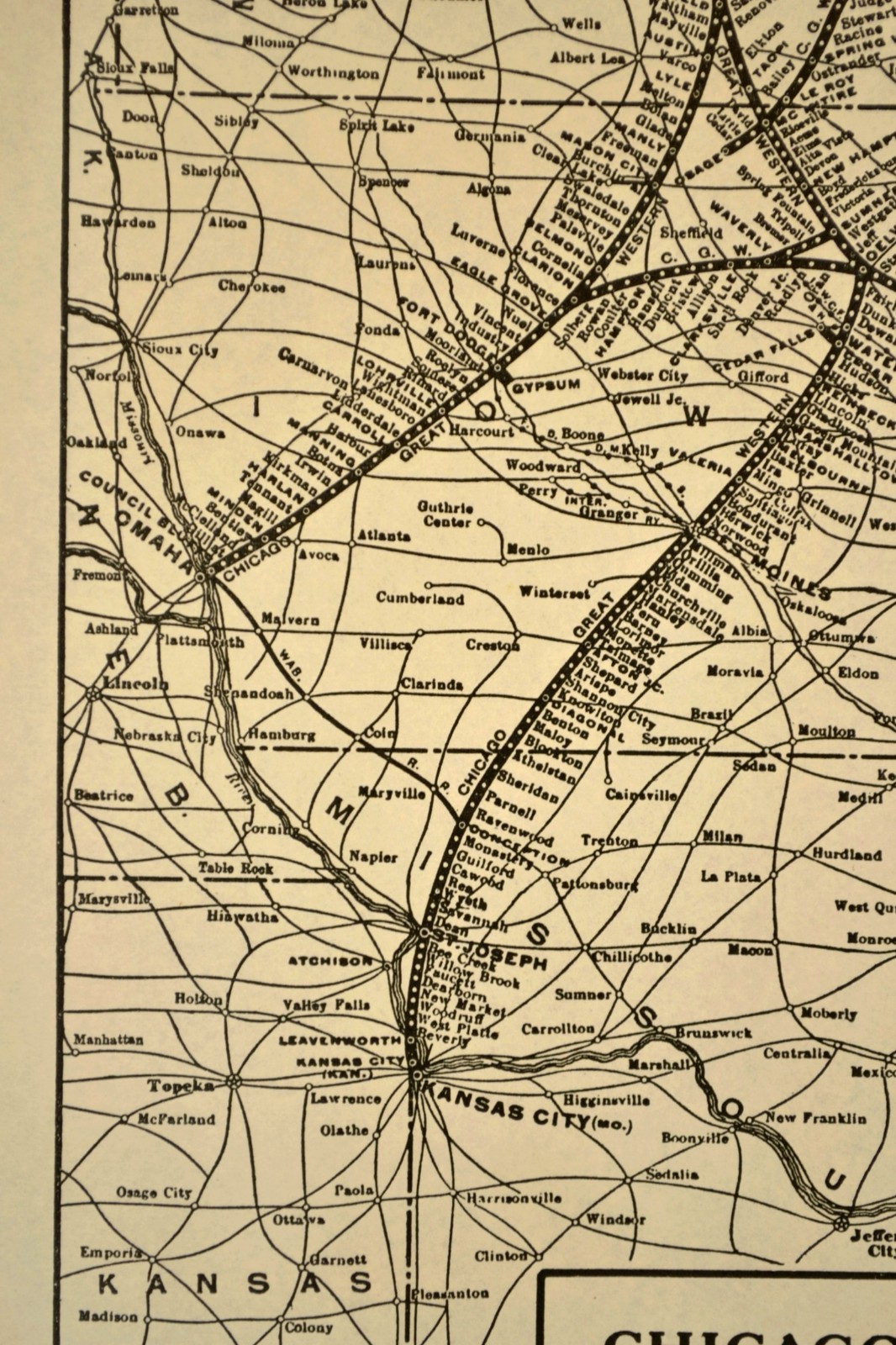1939 CHICAGO GREAT WESTERN Railroad Map Railway Omaha Minneapolis Antique