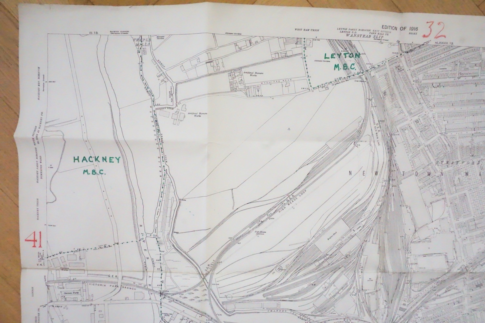 1916 West Ham Stratford Hackney East London GER Railway OS Railway Map **