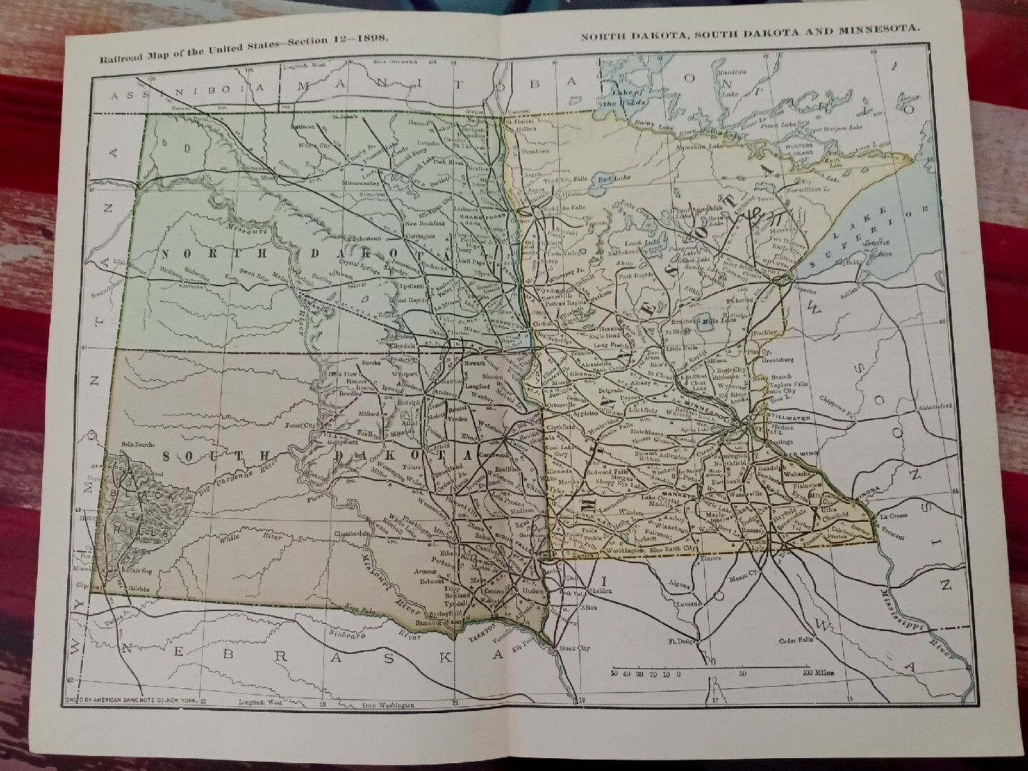 ☆1898 Original Railroad Map NORTH South DAKOTA Minnesota ~ Train Routes 11″x9″