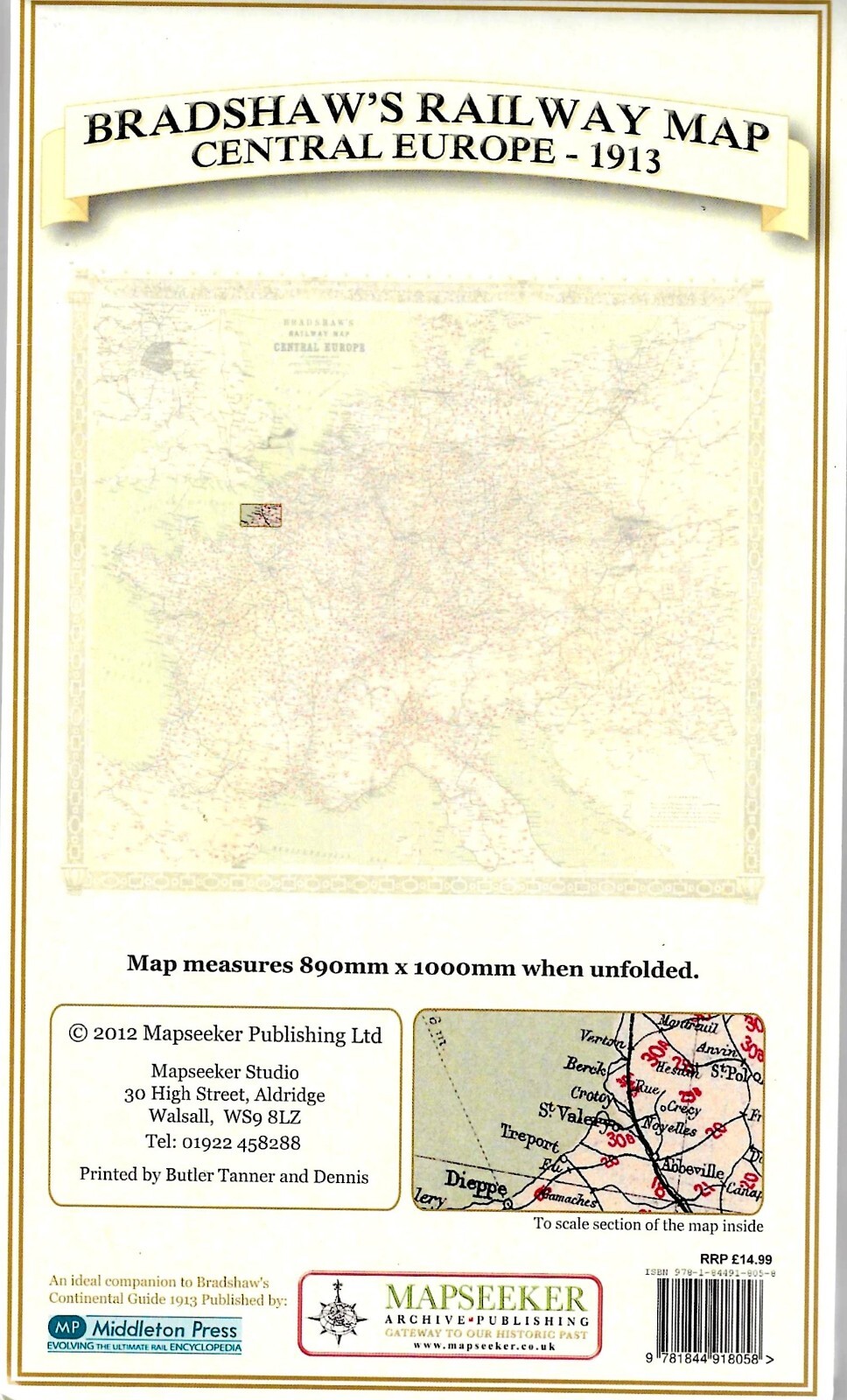 Bradshaw’s Railway Map Central Europe 1913 Folded Map