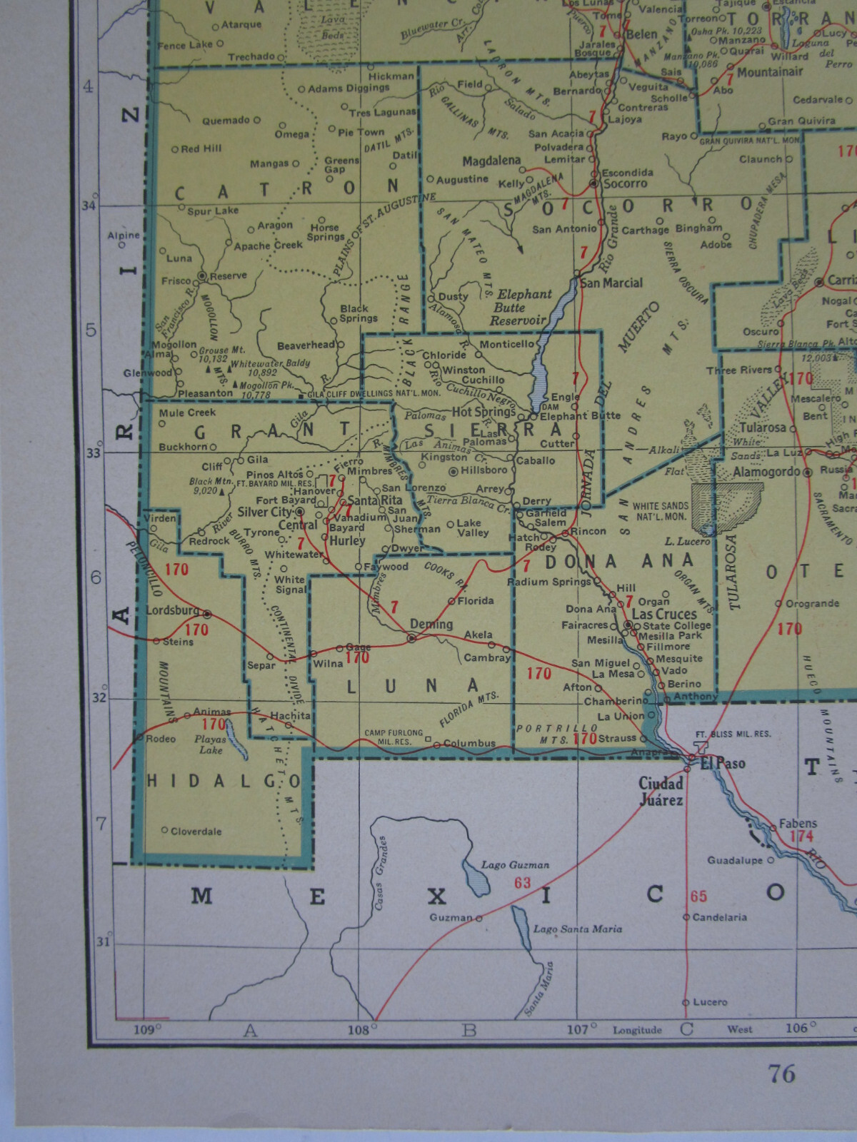 NM NJ Vtg 1942 NEW MEXICO RAILROAD Map. PECOS VALLEY SOUTHERN ~or~ NEW JERSEY