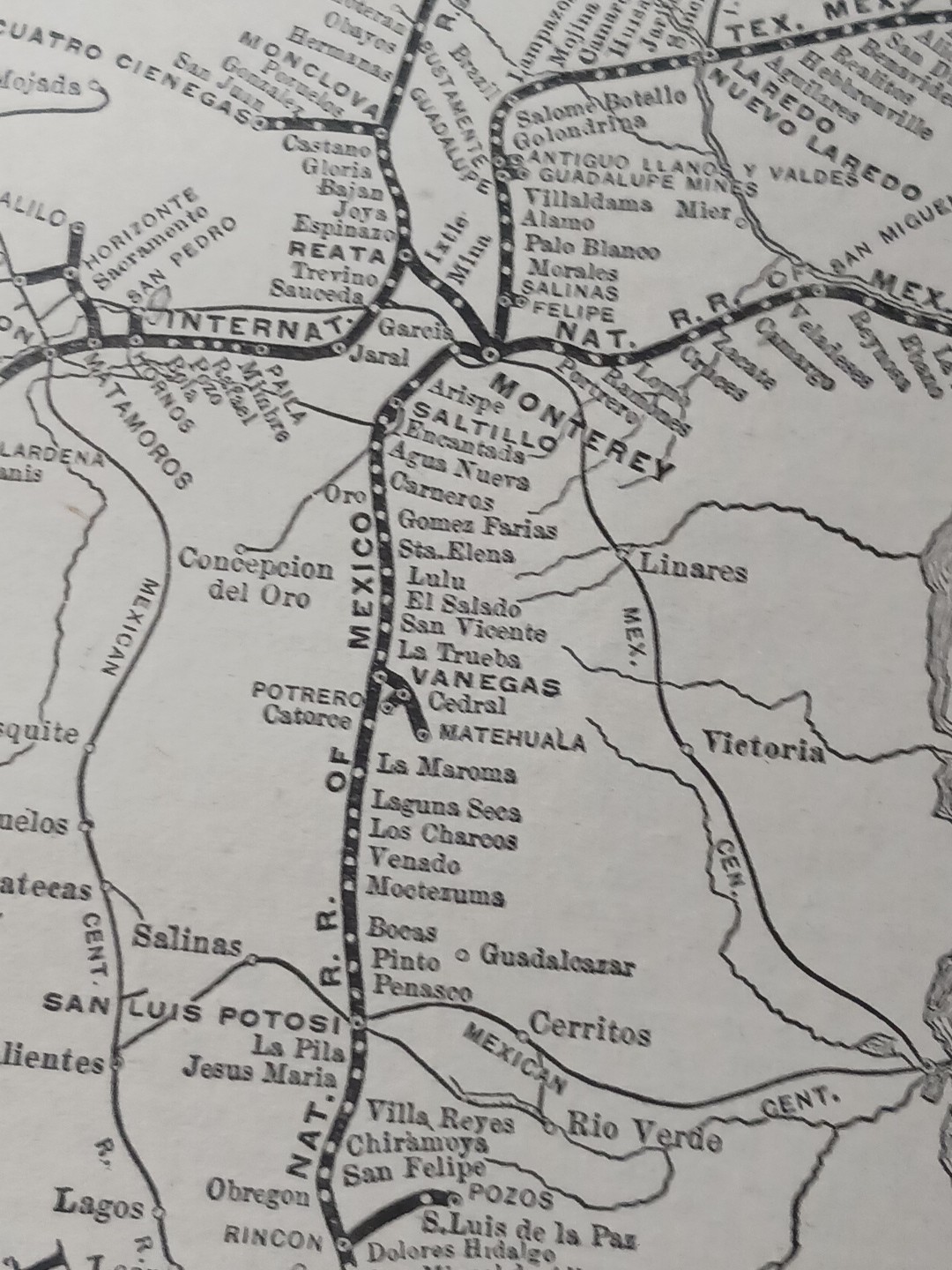 1905 Train Route Map NATIONAL RAILROAD OF MEXICO Mexican International Railway