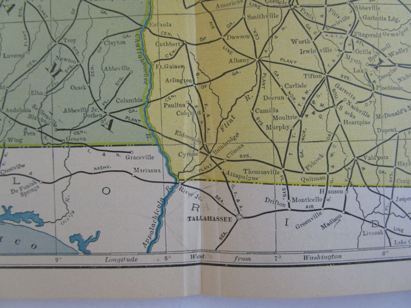 GA AL DATED 1904 Poor’s Manual Railroad Map of GEORGIA & ALABAMA. ABBEVILLE JCT