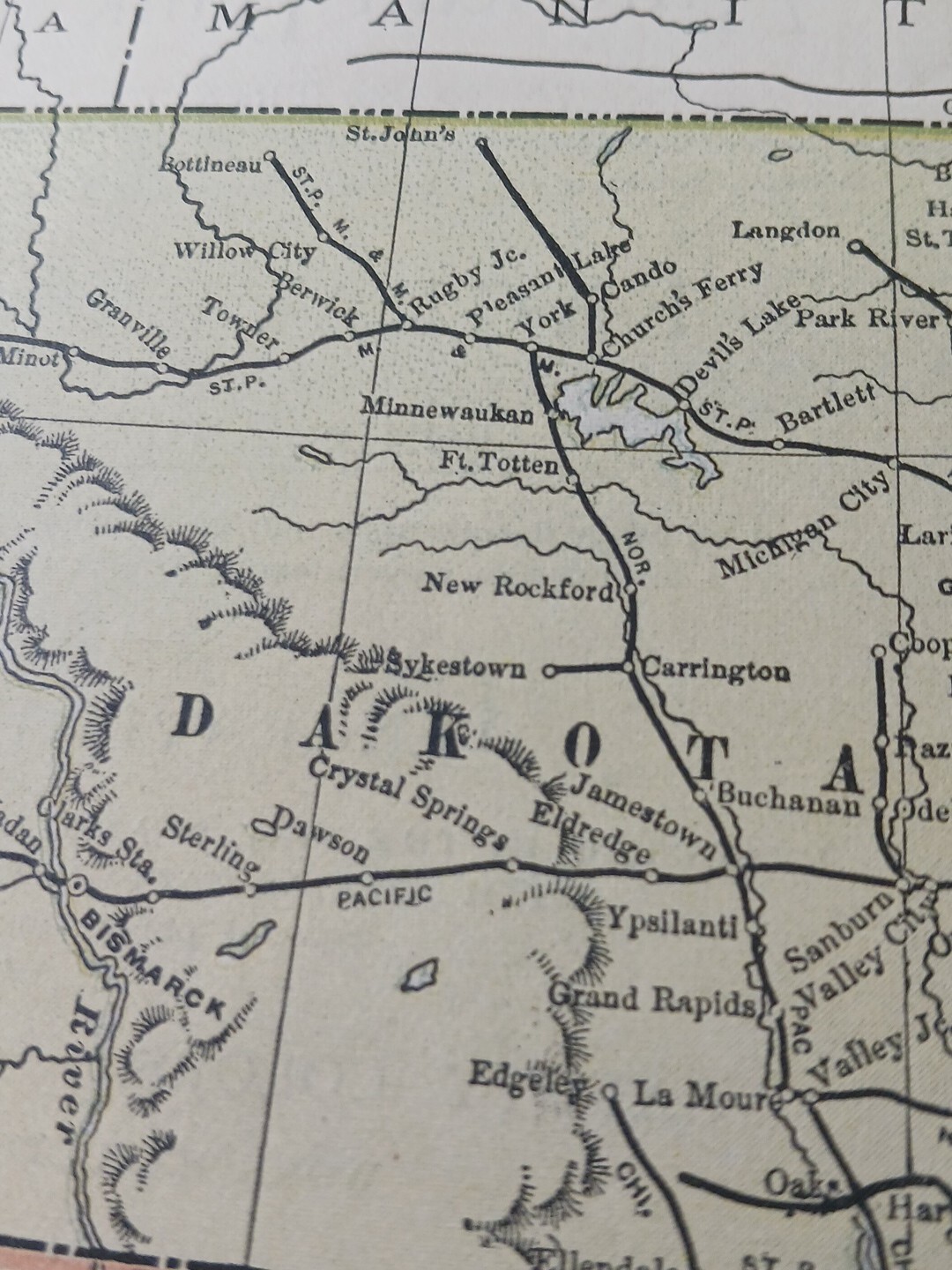 1890 Antique Railway Map Minnesota Dakota ALL Railroad Lines Train Depots 9″x11″