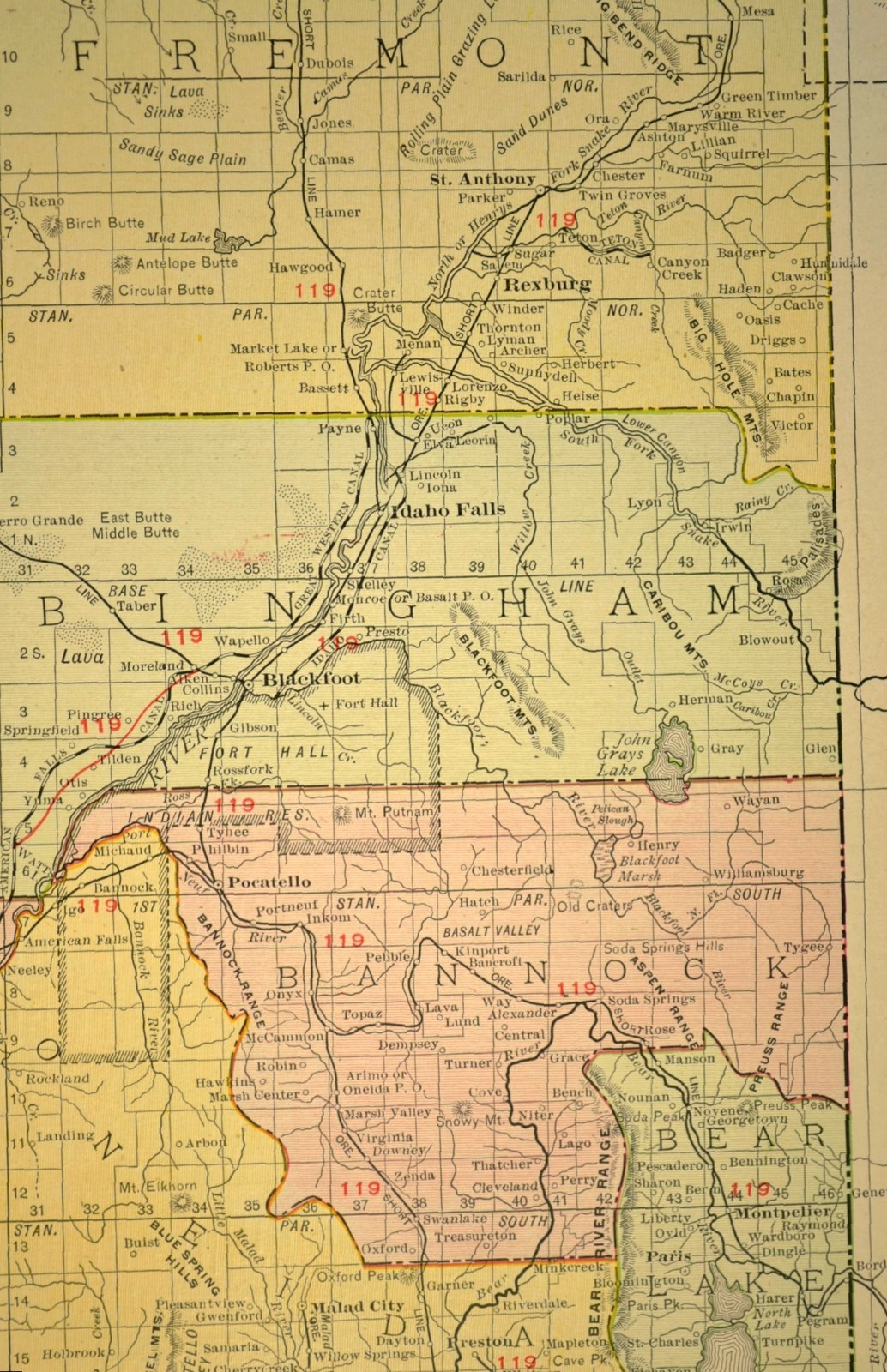 1911 Antique Map of Idaho Railroad Map ORIGINAL Atlas Map OSL RR DATED