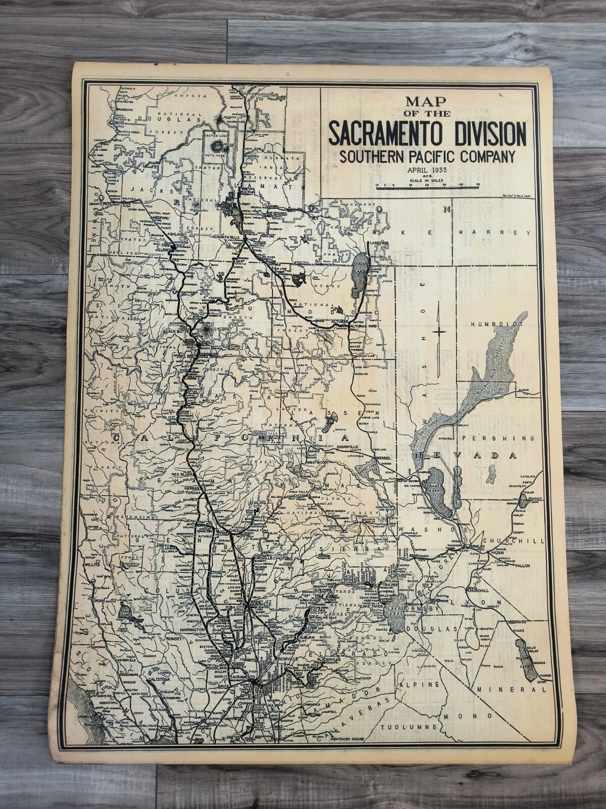 1933 Southern Pacific Railroad Sacramento Division Map Wall Poster Decor