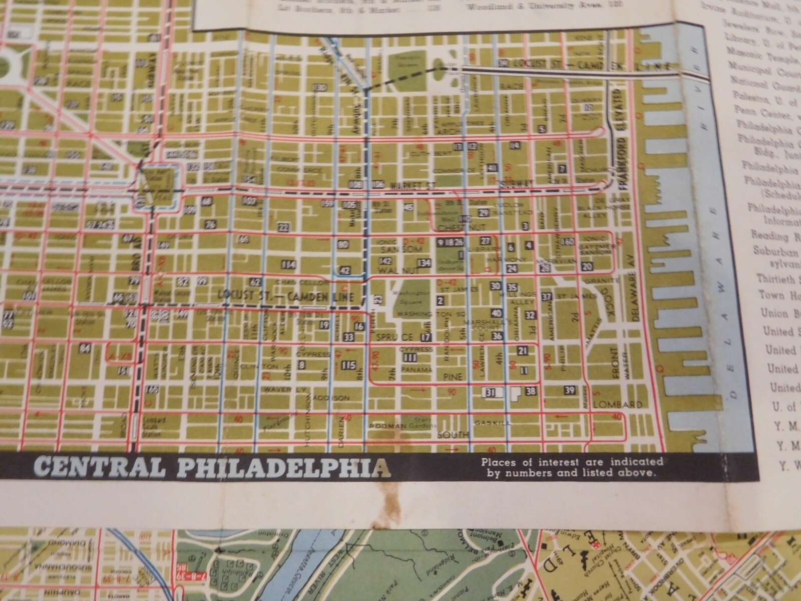 Map Keystone Auto Club PTC Street & Transit Map of Philadelphia 1958