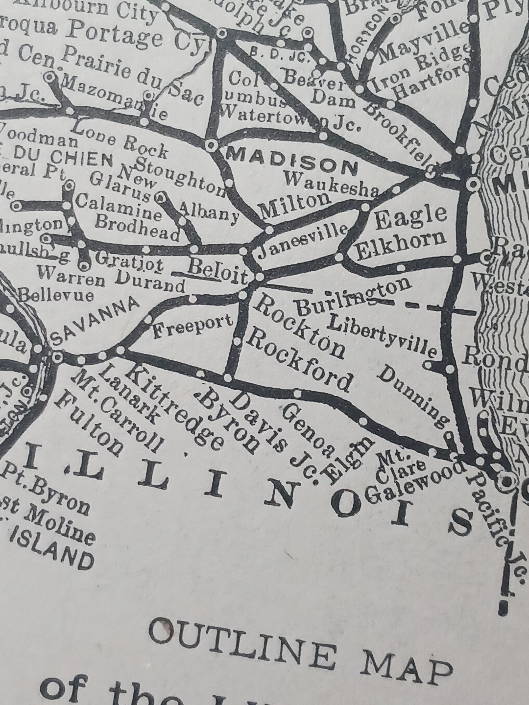 ~1898 Railroad Train Route Map CHICAGO MILWAUKEE & ST PAUL RAILWAY Lines Station