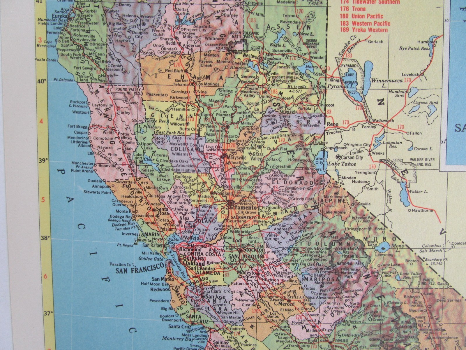 CA AR Vintage 1957 CALIFORNIA RAILROAD MAP. ARKANSAS 1950s ASHLEY DREW NRTH’N RR