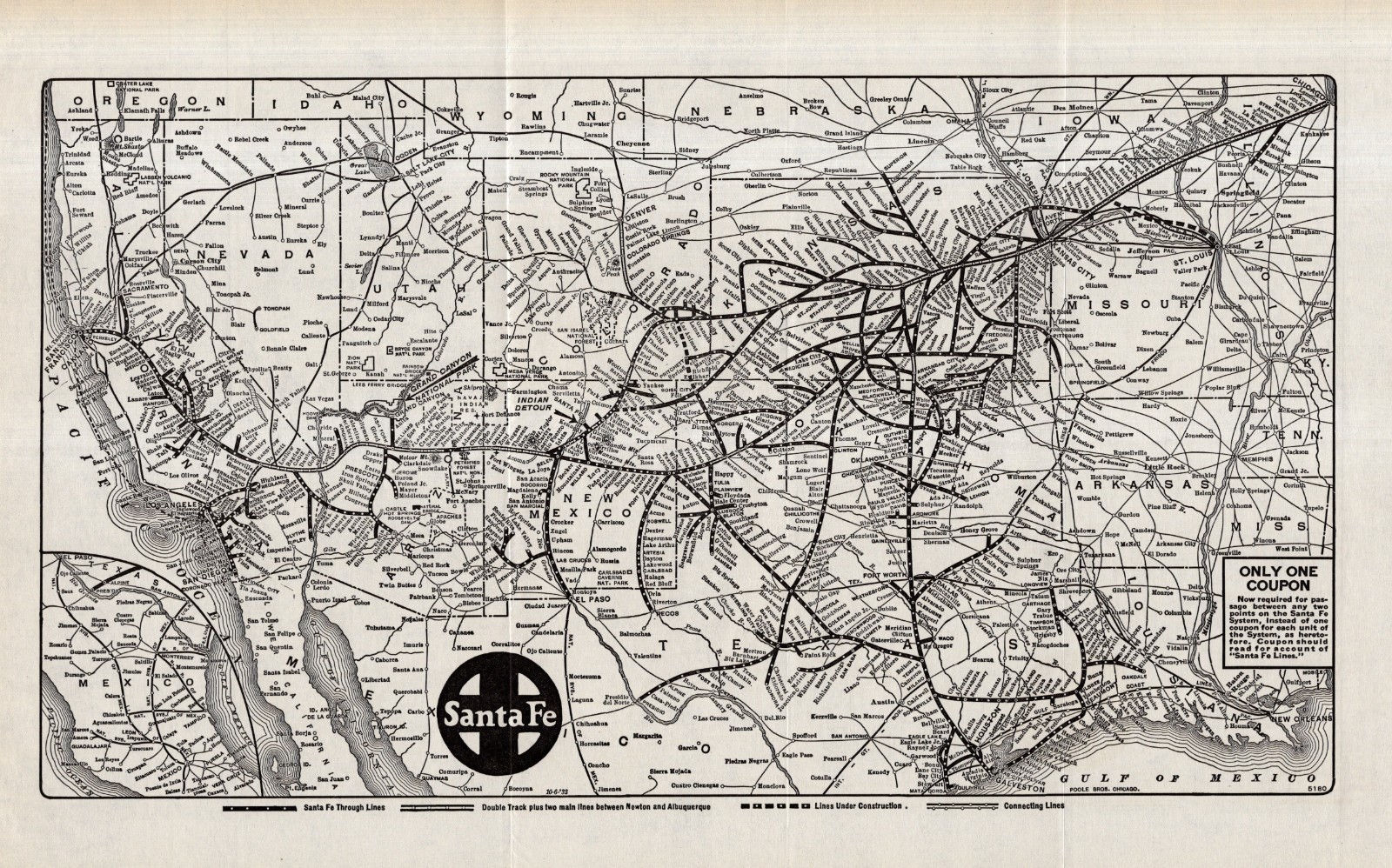 1932 Antique SANTA FE RAILWAY Map Vintage Santa Fe Railroad Map 2908
