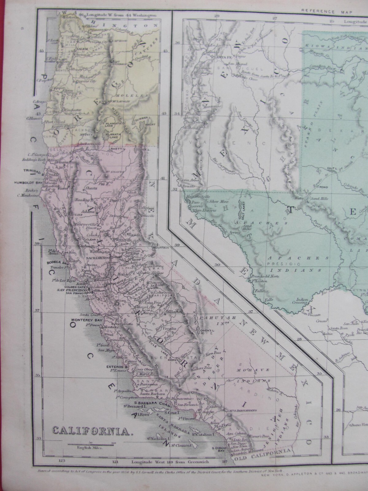 1856 TEXAS & CALIFORNIA ORIG ATLAS MAP FORTS TRIBES RAILROADS STAGE COACH TRAILS