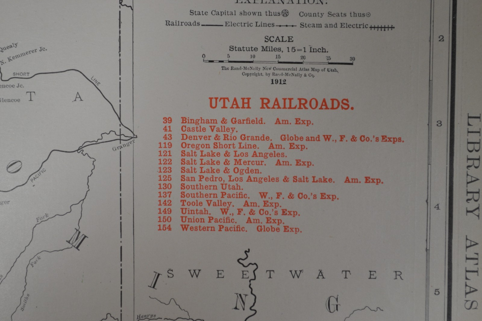 UTAH – 1912 – RAND-McNALLY NEW COMMERCIAL ATLAS – SHOWS RAILROADS