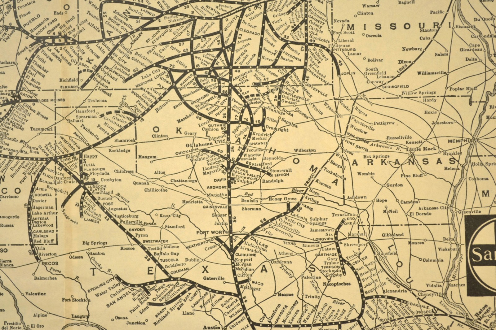 ca 1915 Santa Fe Railroad Map Original Double Track Kansas City San Francisco