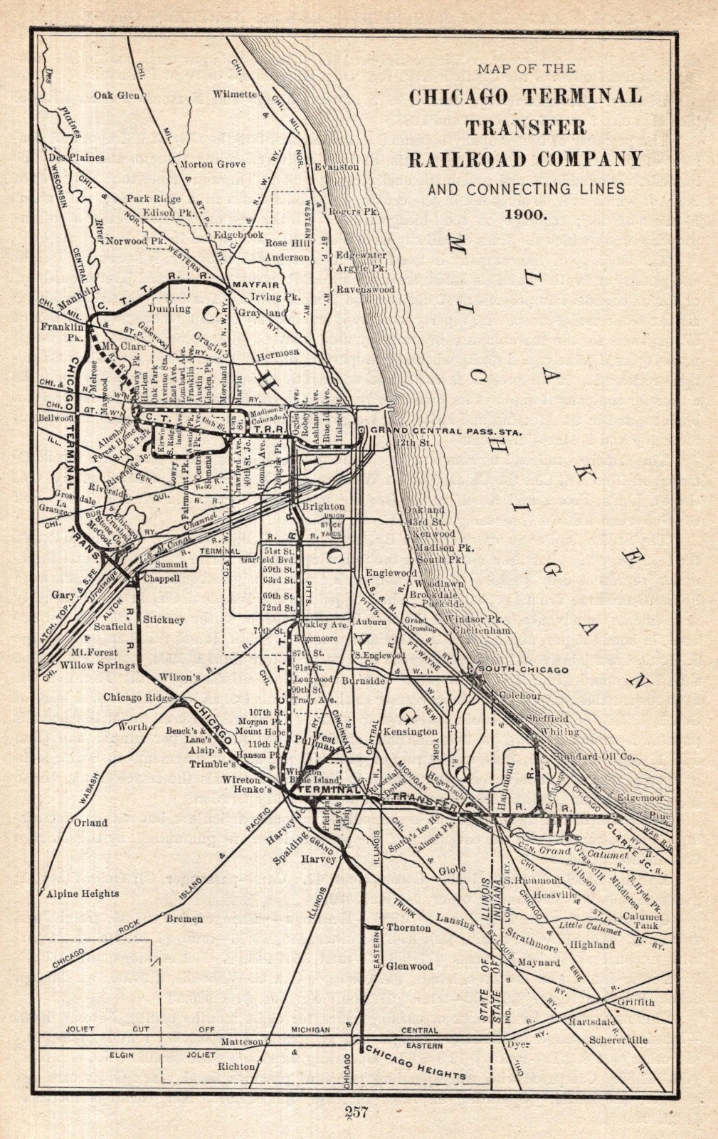 1900 Antique Chicago Terminal Transfer Railroad Company Map 2900
