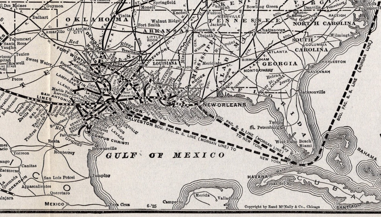 1925 Antique SOUTHERN PACIFIC RAILROAD Map Vintage Railway Map Wall Decor 1489
