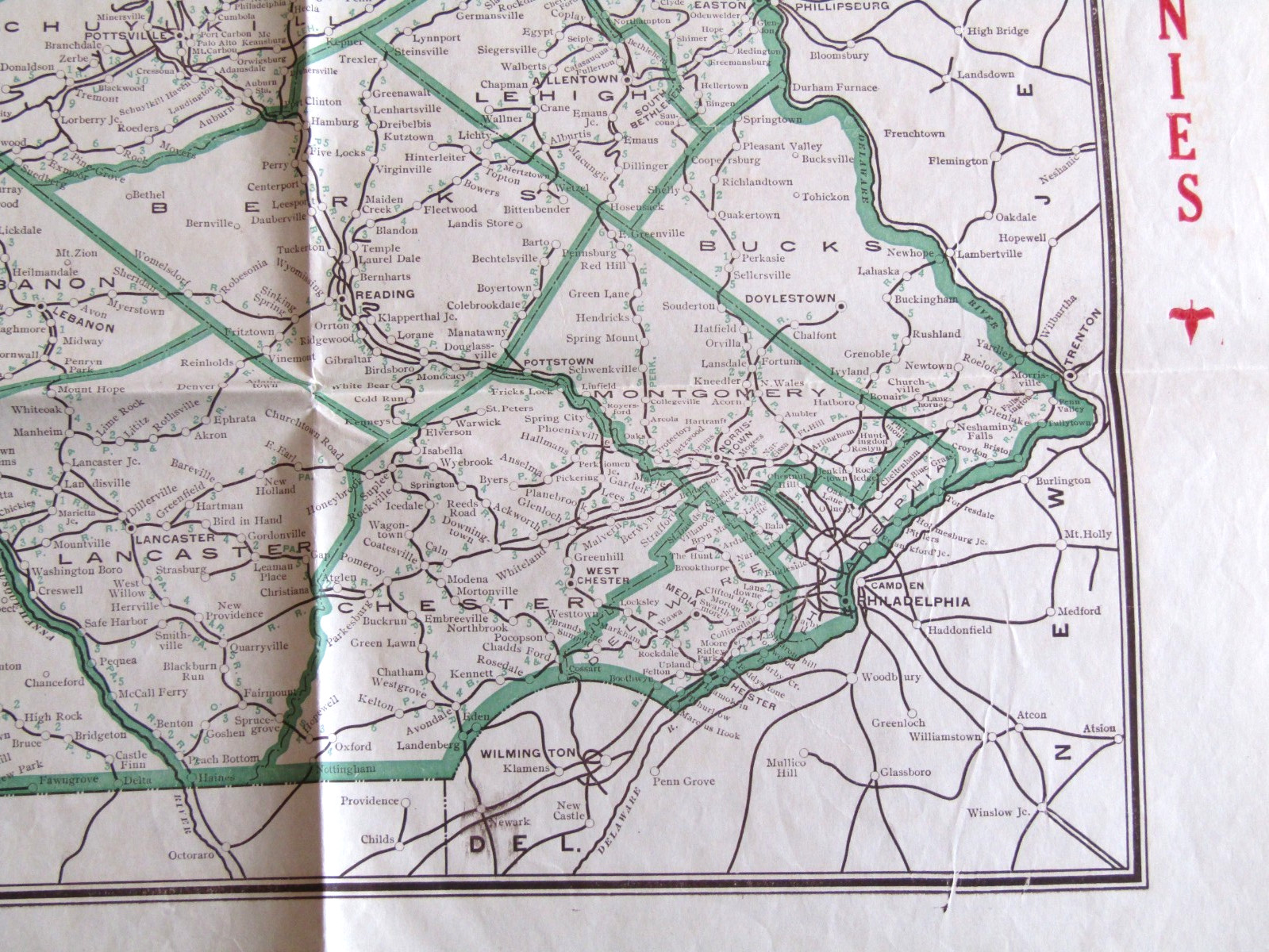 Railroad Distance Map of Pennsylvania Jan 26, 1906 Large 40″ x 27″ Erie, PA