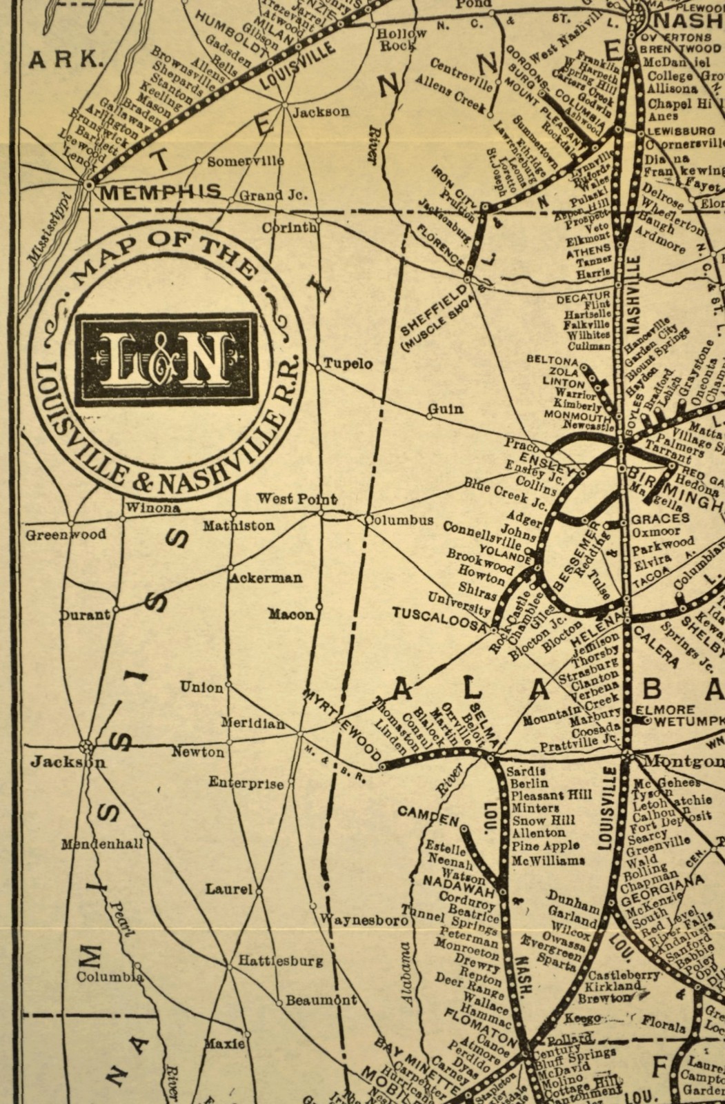 1938 Louisville & Nashville Railroad Map L&N RR Railway Pensacola Florida