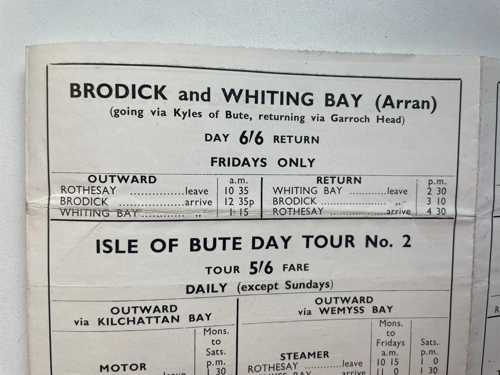 1950s programme / timetable for sailings and tour in Rothesay – British Railways
