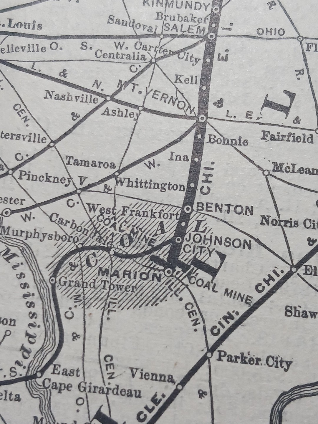 ~1898 Train Route Map CHICAGO & EASTERN ILLINOIS RAILROAD SYSTEM Coal Fields
