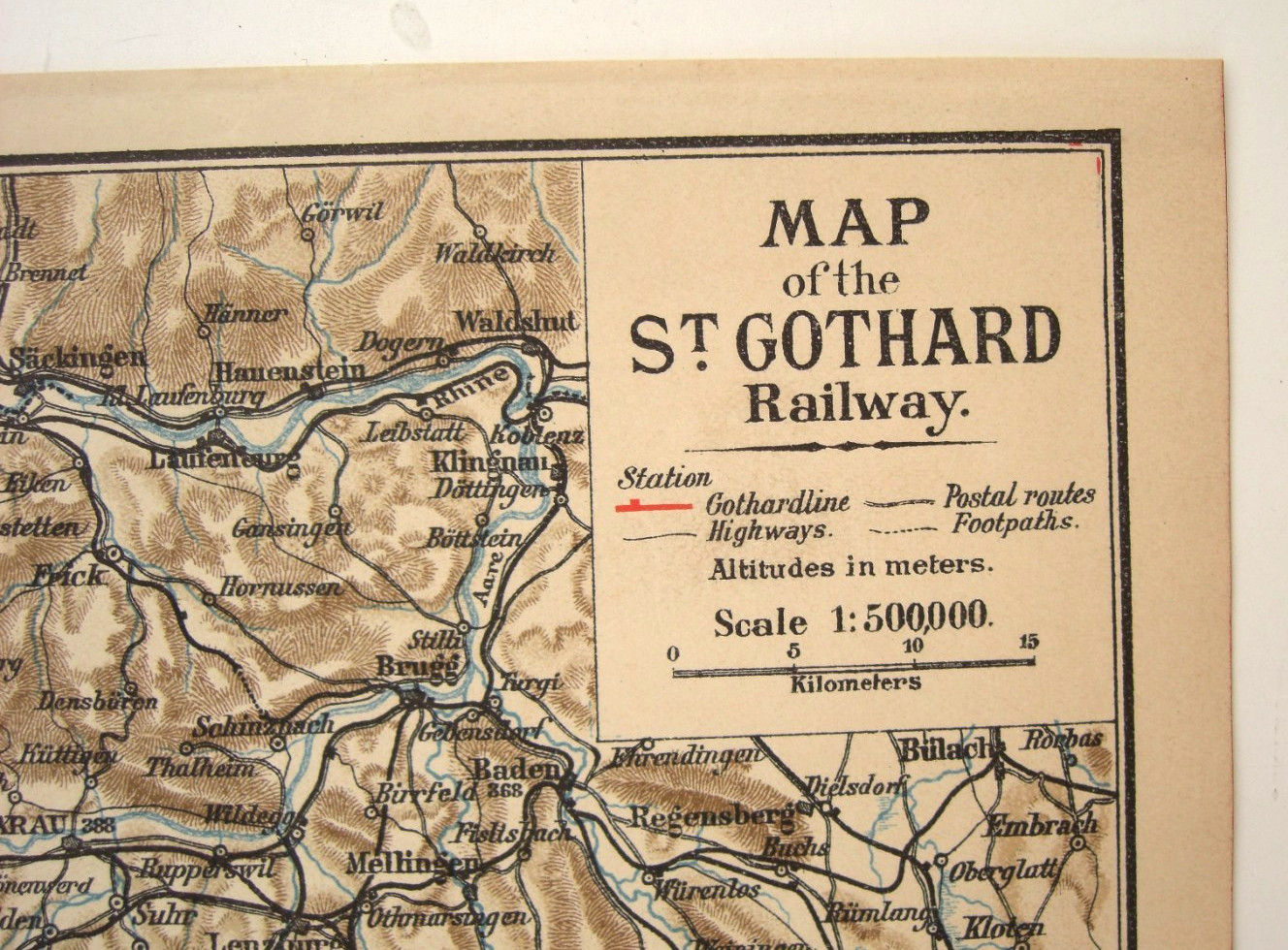 Original Antique Leaflet Map St Gothard Railway Switzerland To Italy c1890/ 1900