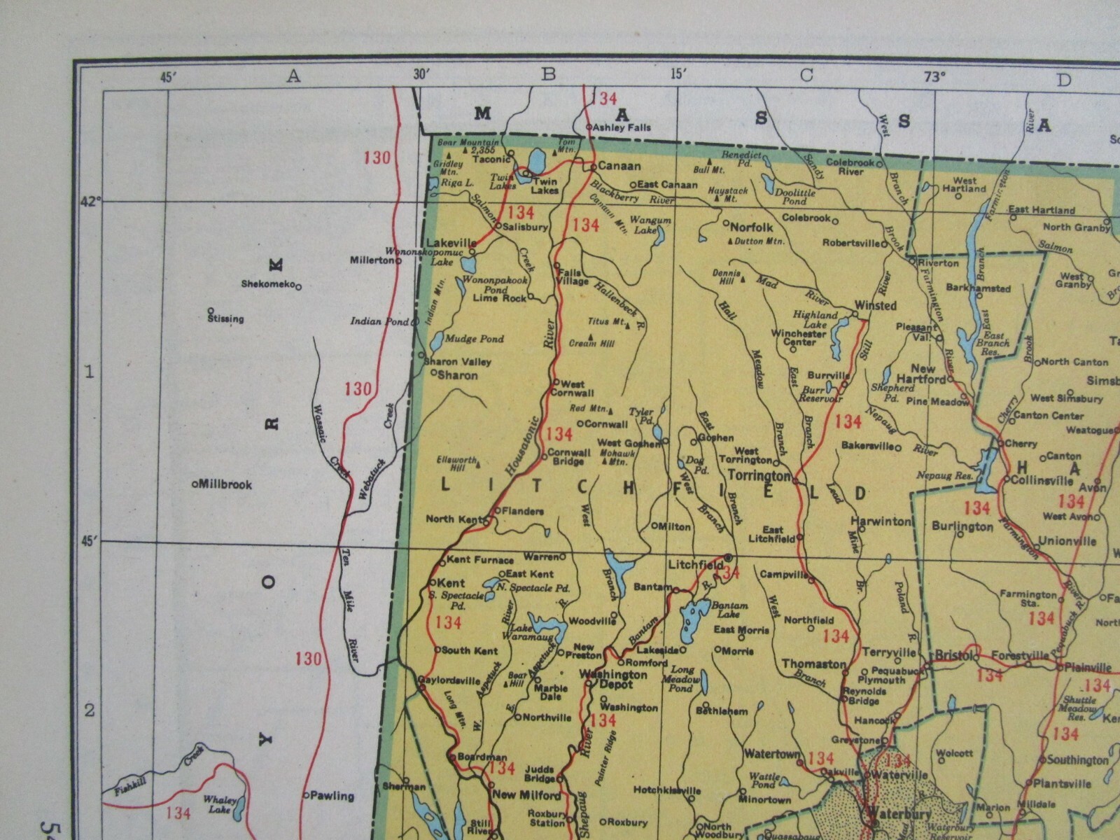 CT CO 1948 CONNECTICUT RAILROAD Map. ~or~ COLORADO Railway Map 1950s Mid Century
