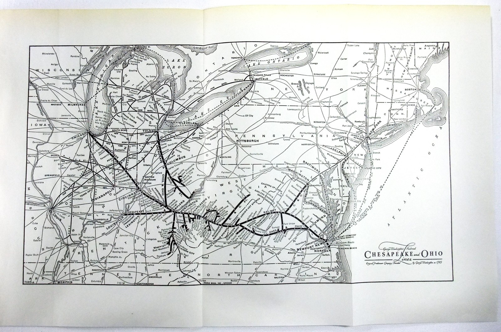 Chesapeake & Ohio Lines – Original 1941 Railroad System Map by Poole Bros.