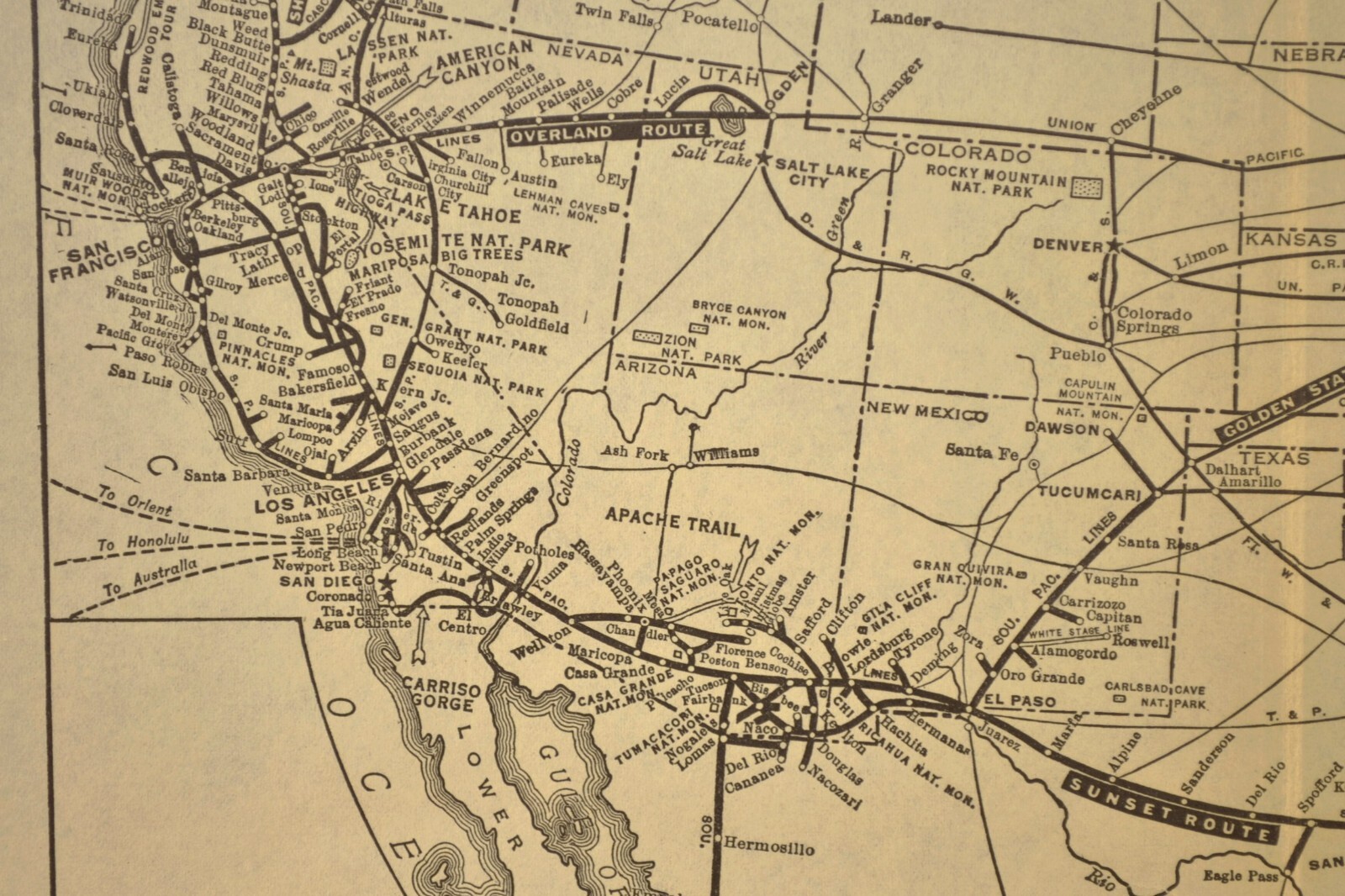 1930 Vintage SOUTHERN PACIFIC Railroad Map Original Railway Map Antique