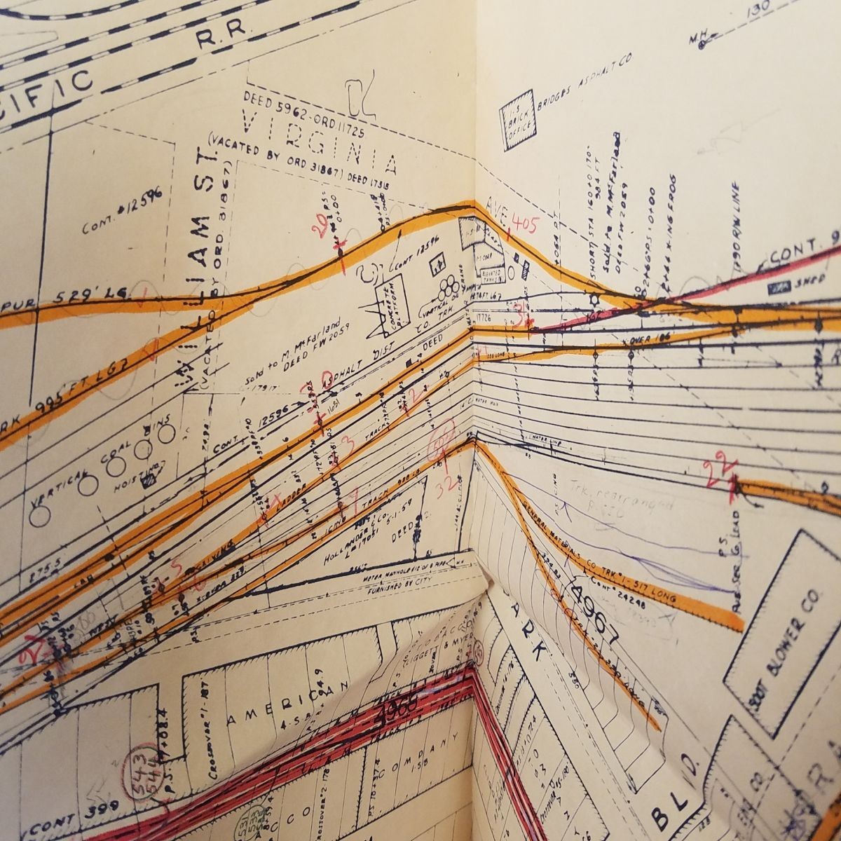Vtg 1942 Frisco Railroad St Louis Terminal Huge Wall Map 87.5×30 1940s WWII Era