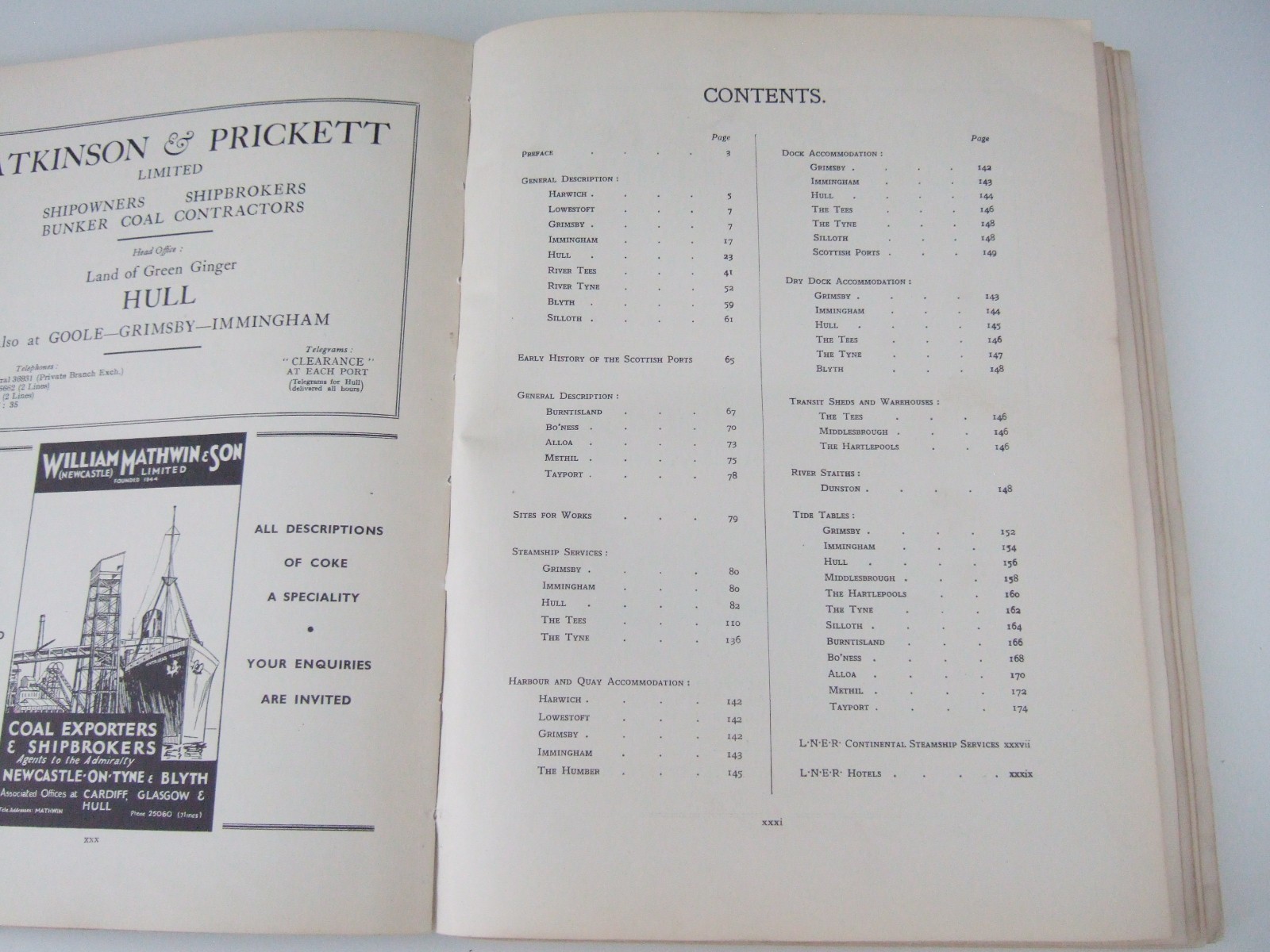 1936 Ports of the LNER Book. 11 Fold-Out Dock Plans. Dock Info, Steamer Services