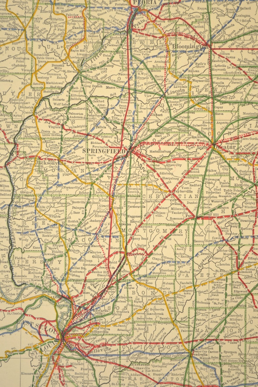 1914 Antique Map of ILLINOIS Railroads Map ORIGINAL Atlas Map DATED