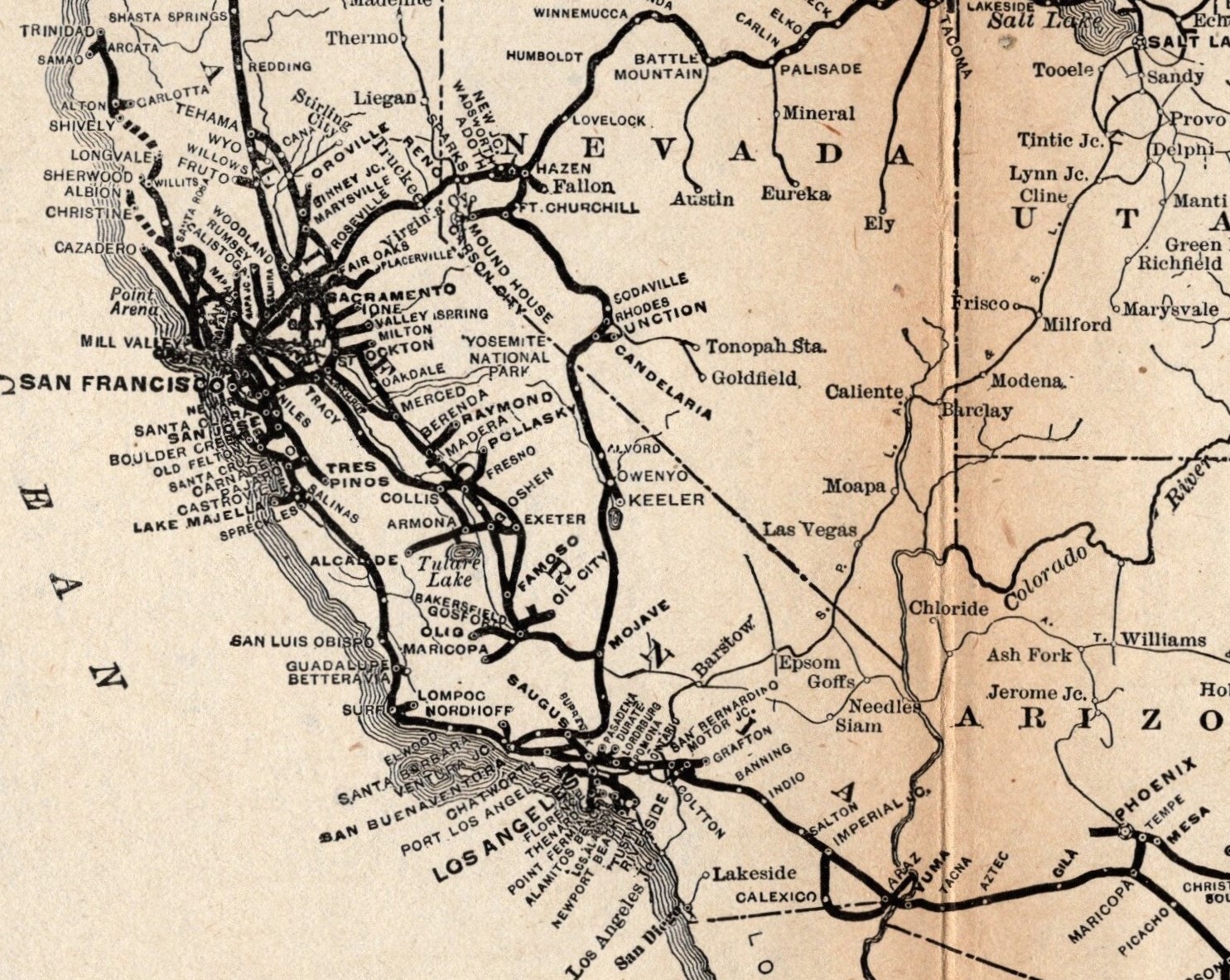1912 Antique SOUTHERN PACIFIC Lines Railroad Map Vintage Railway Map #1967
