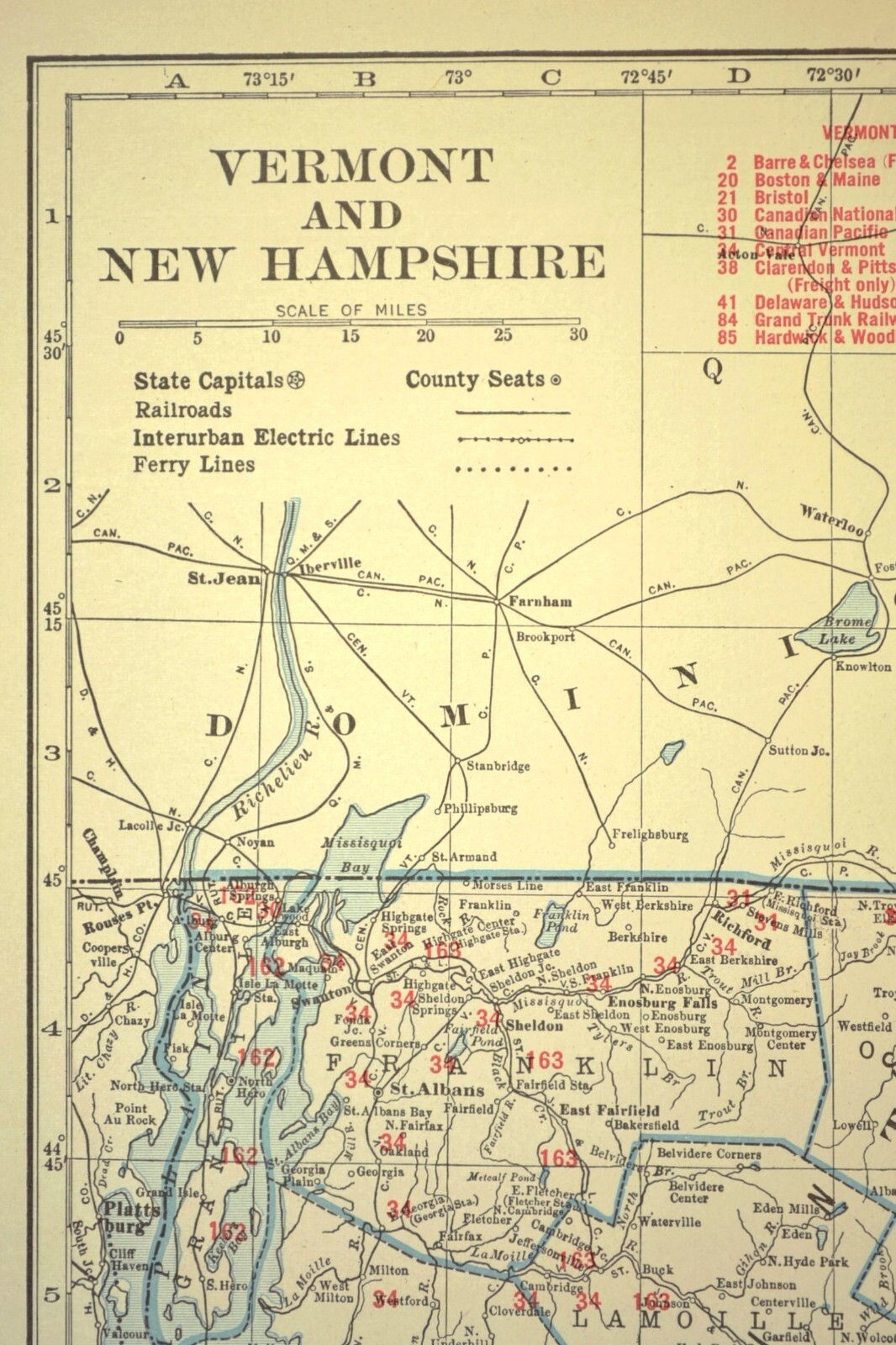 Vintage NEW HAMPSHIRE Railroad Map Vermont Boston & Maine LARGE Original Antique
