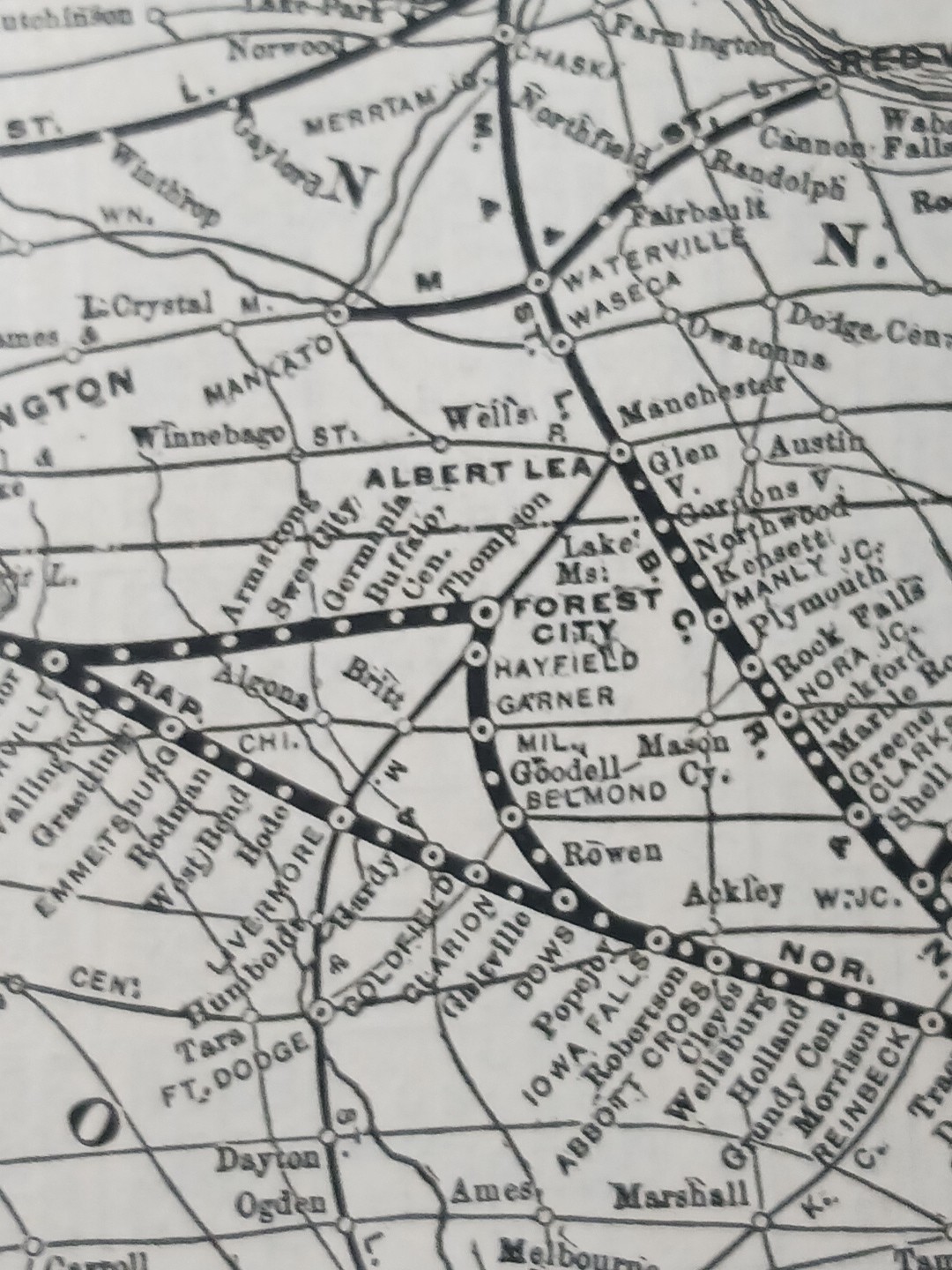 ~1898 Train Route Map + Railroad Report BURLINGTON CEDAR RAPIDS & NORTHERN Railw