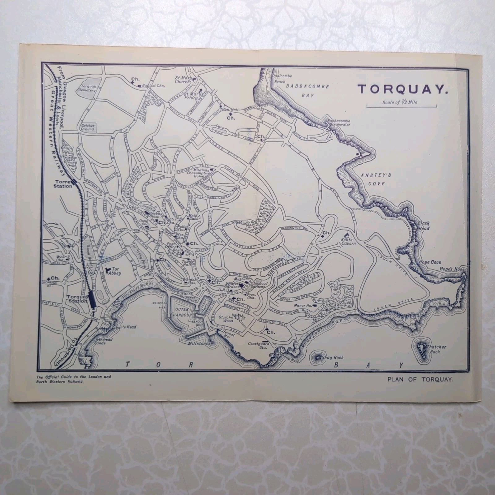 Original 1912 London And North Western Railway Plan Map Of Torquay