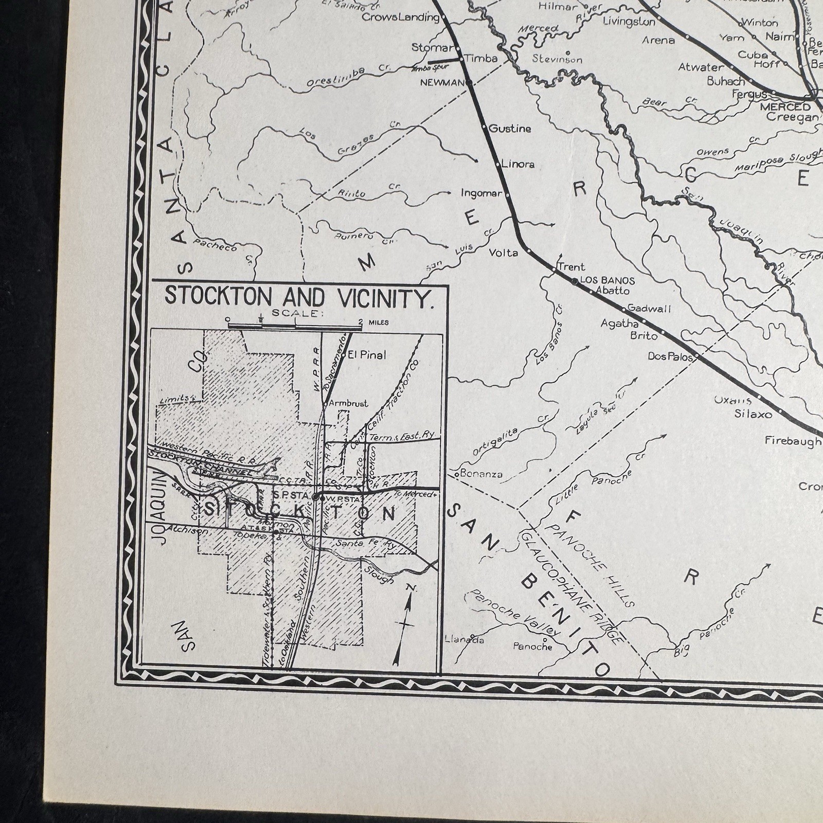 Vtg Southern Pacific Railroad Double Sided Map Western & Stockton Div Map 5 & 6