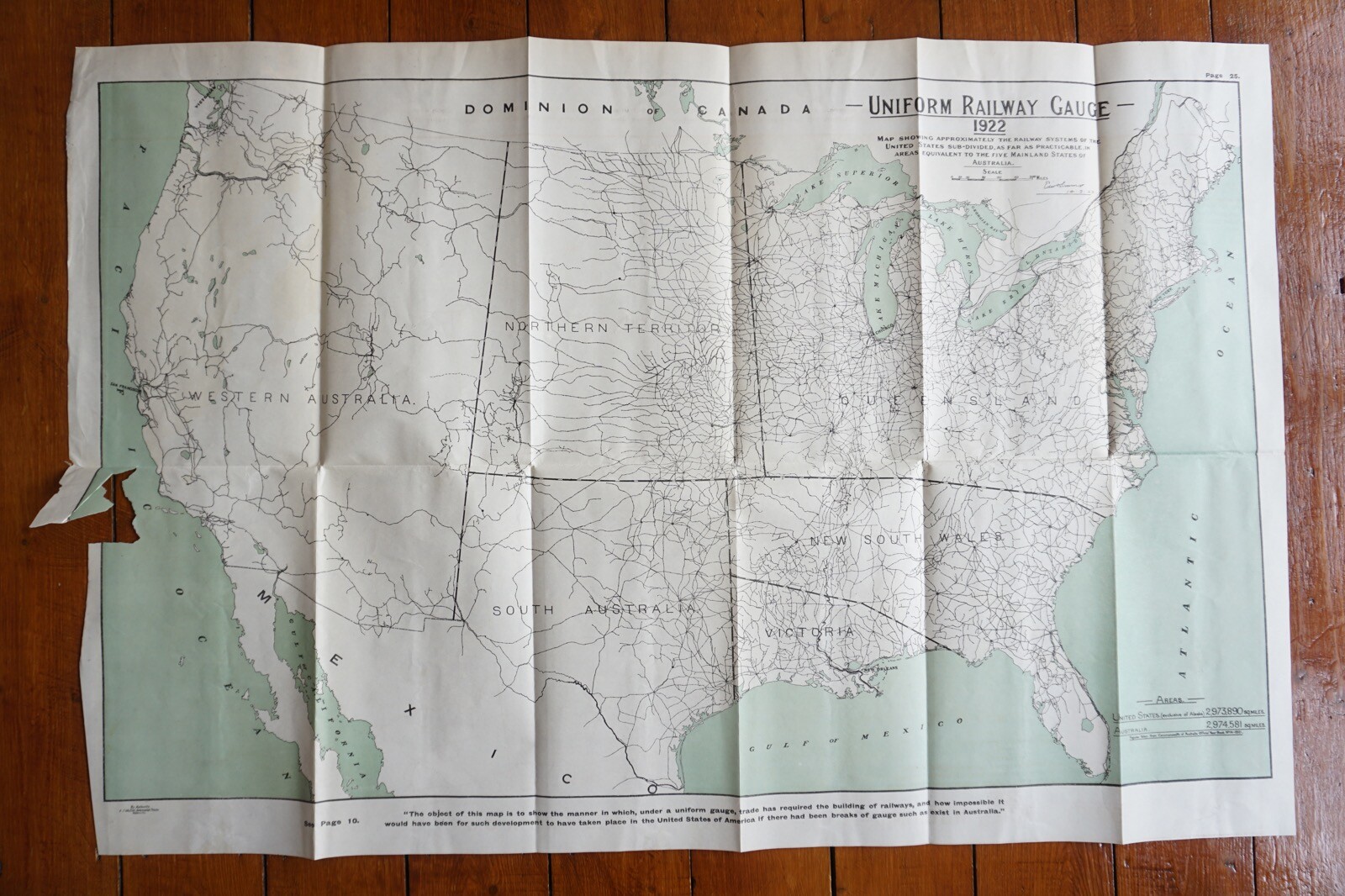 1922 Uniform Gauge USA and Australia Railway Map