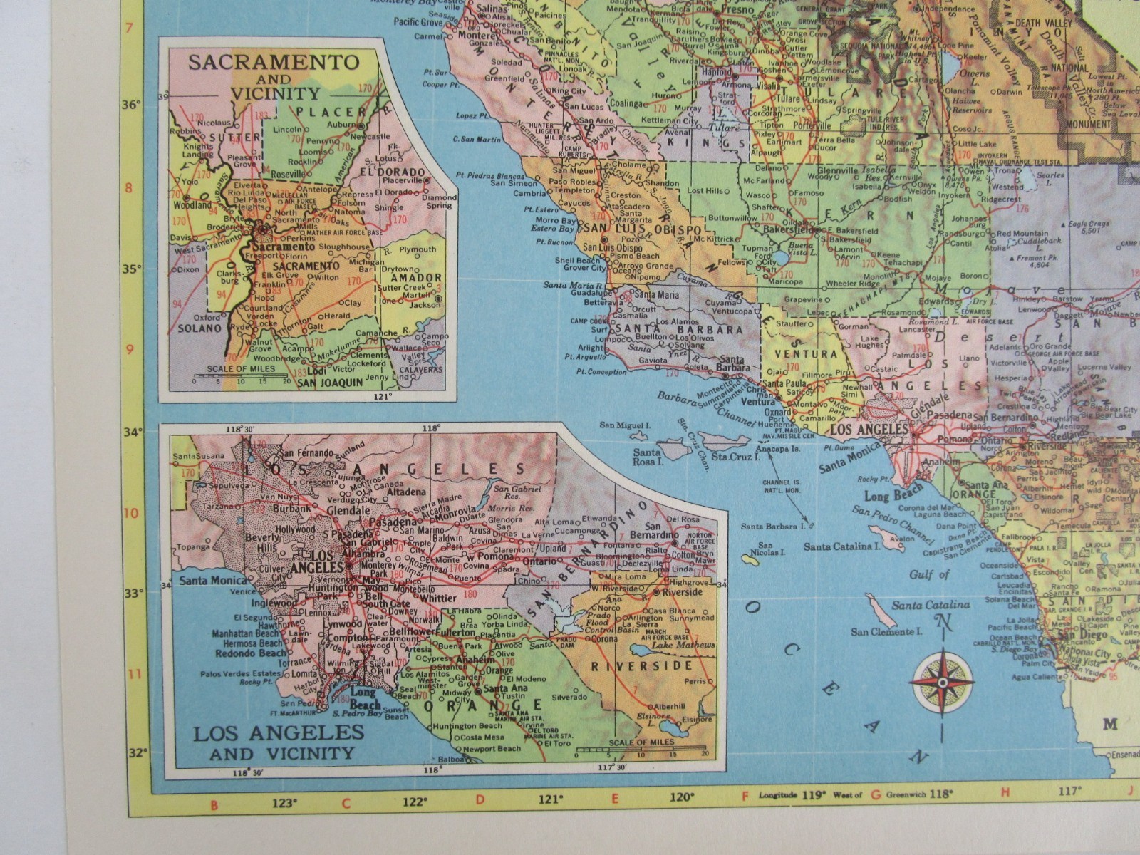 CA AR Vintage 1957 CALIFORNIA RAILROAD MAP. ARKANSAS 1950s ASHLEY DREW NRTH’N RR