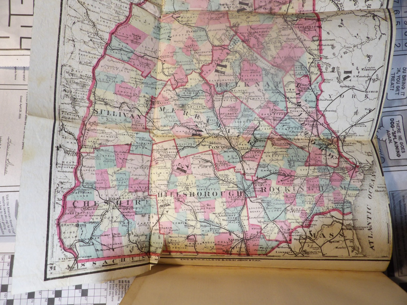The Statistics and Gazetteer of NH Fogg 1874 + Railroad MAP C W Sawyer Bookplate