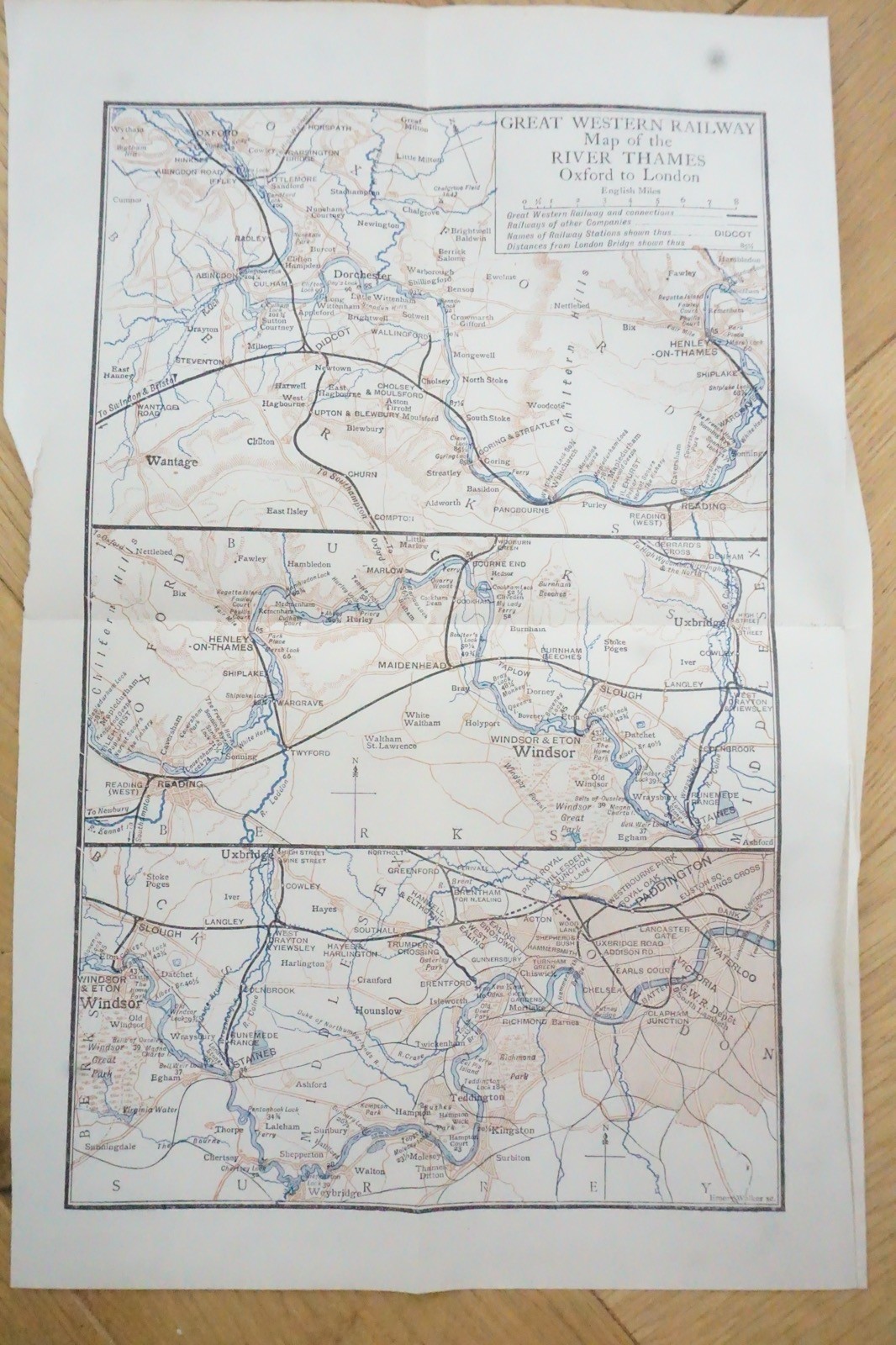 1913 GWR River Thames Original Railway Map Express Services
