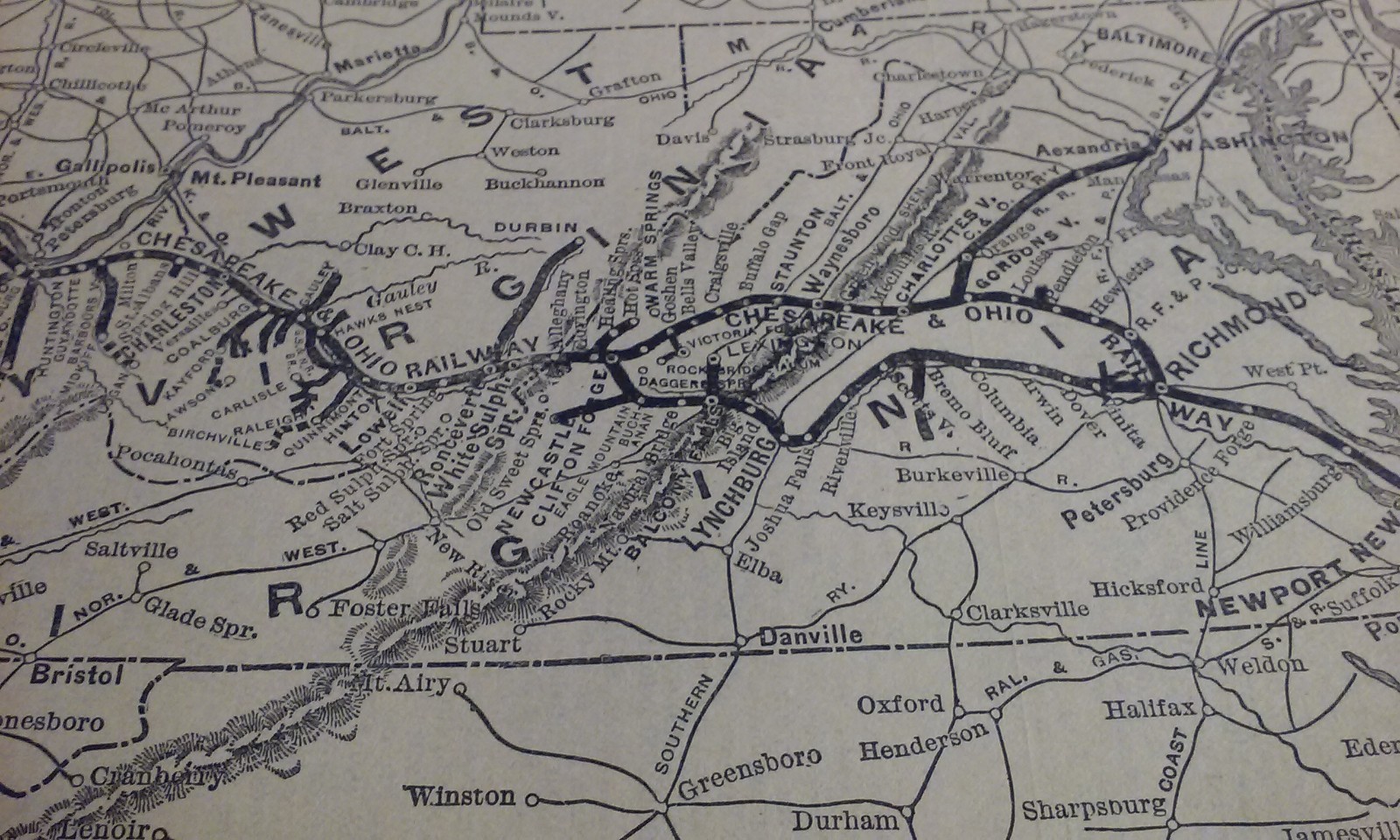 Rare 1903 Railroad Map of The CHESAPEAKE & OHIO Railway System &It’s Connections