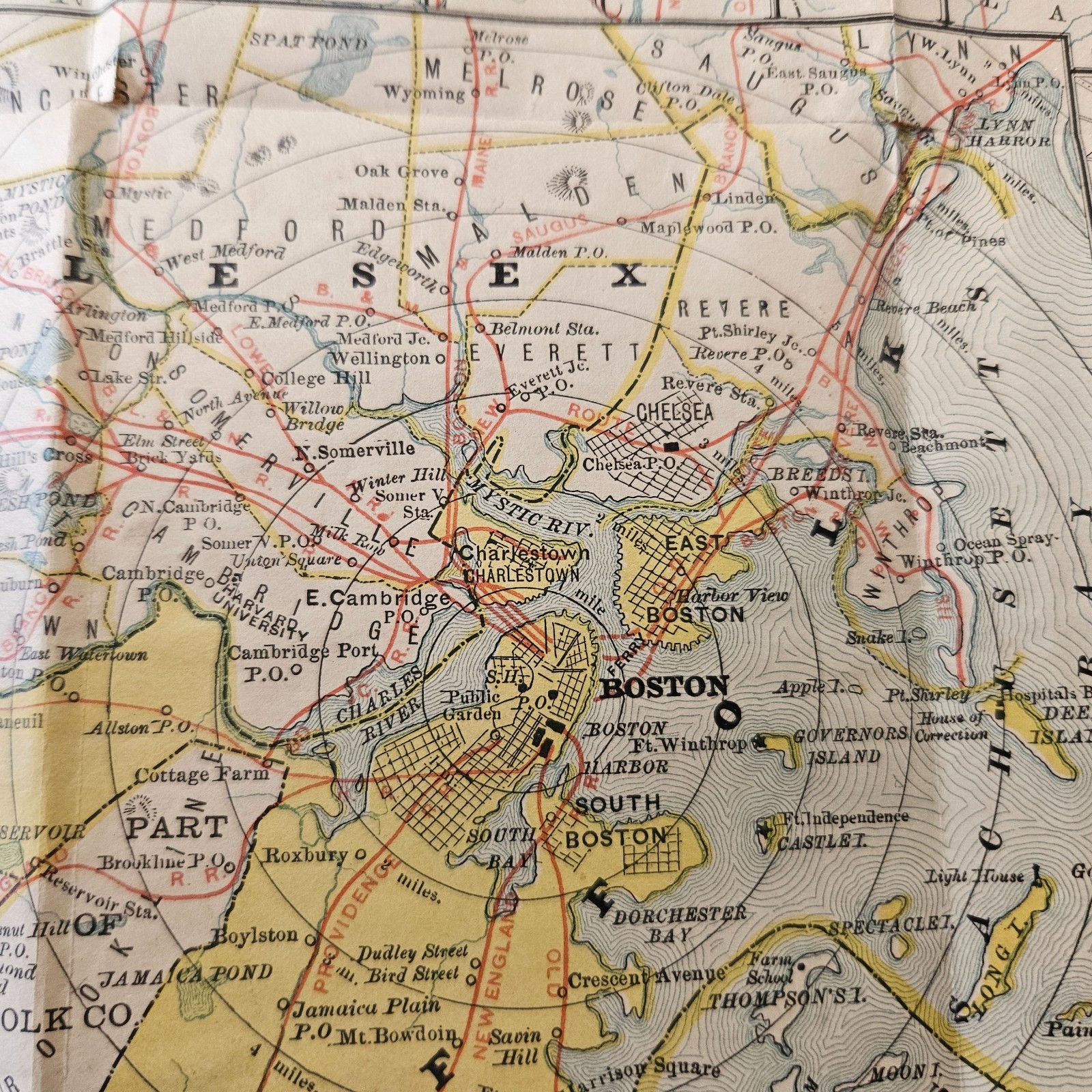 1887 Rand McNally Pocket Guide & Map Of MA & Entire Railroad System