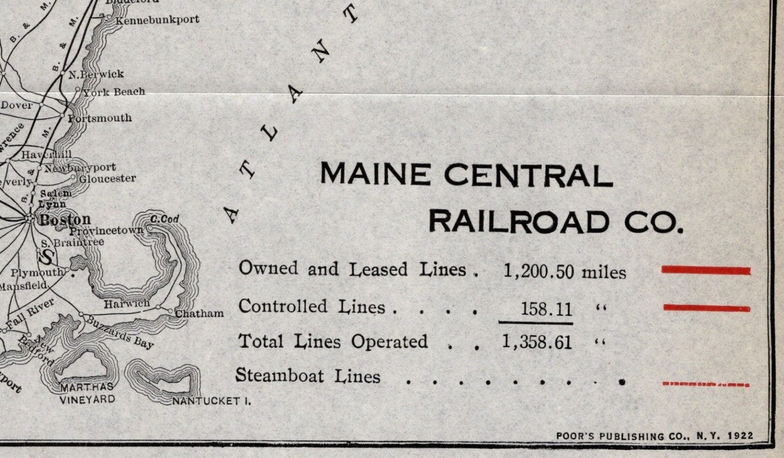 1922 Antique Maine Central Railroad System Map Vintage Railway Map 3122