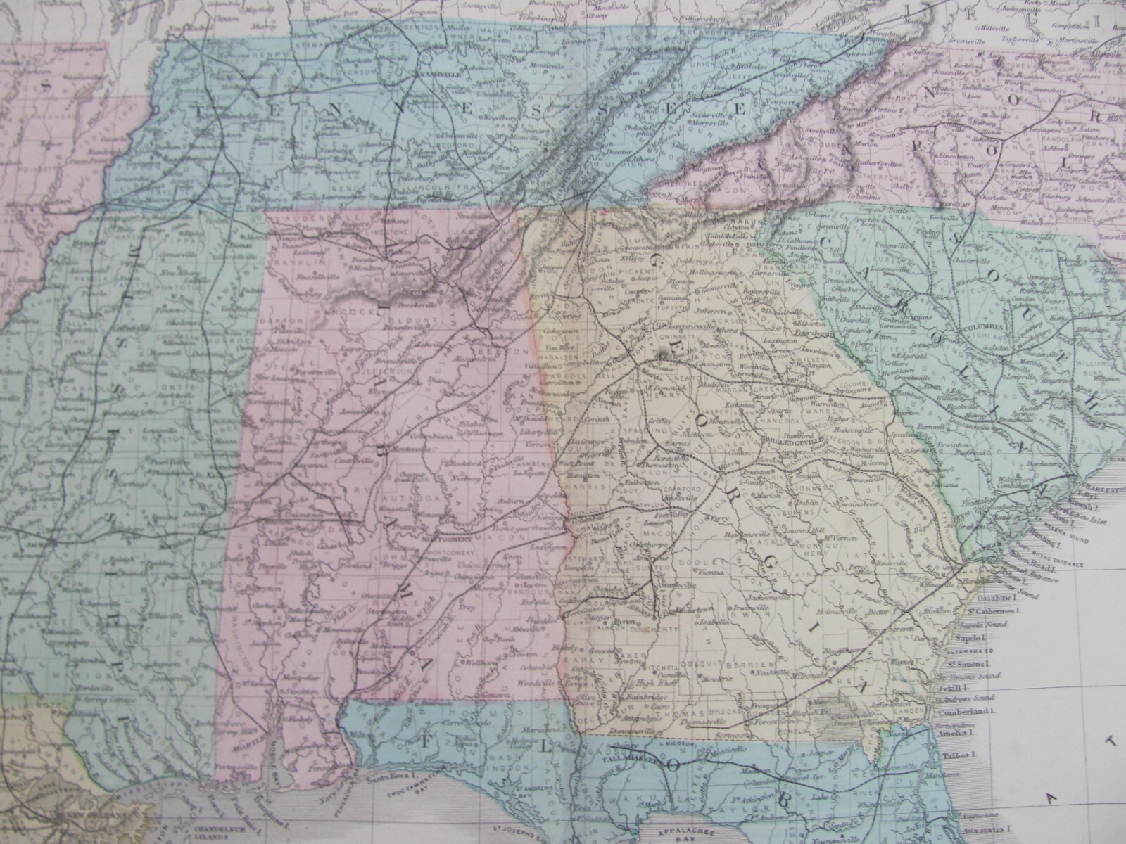 1856 SOUTHERN STATES MIDDLE EASTERN COLOR ATLAS CIVIL WAR ERA RAILROAD MAPS