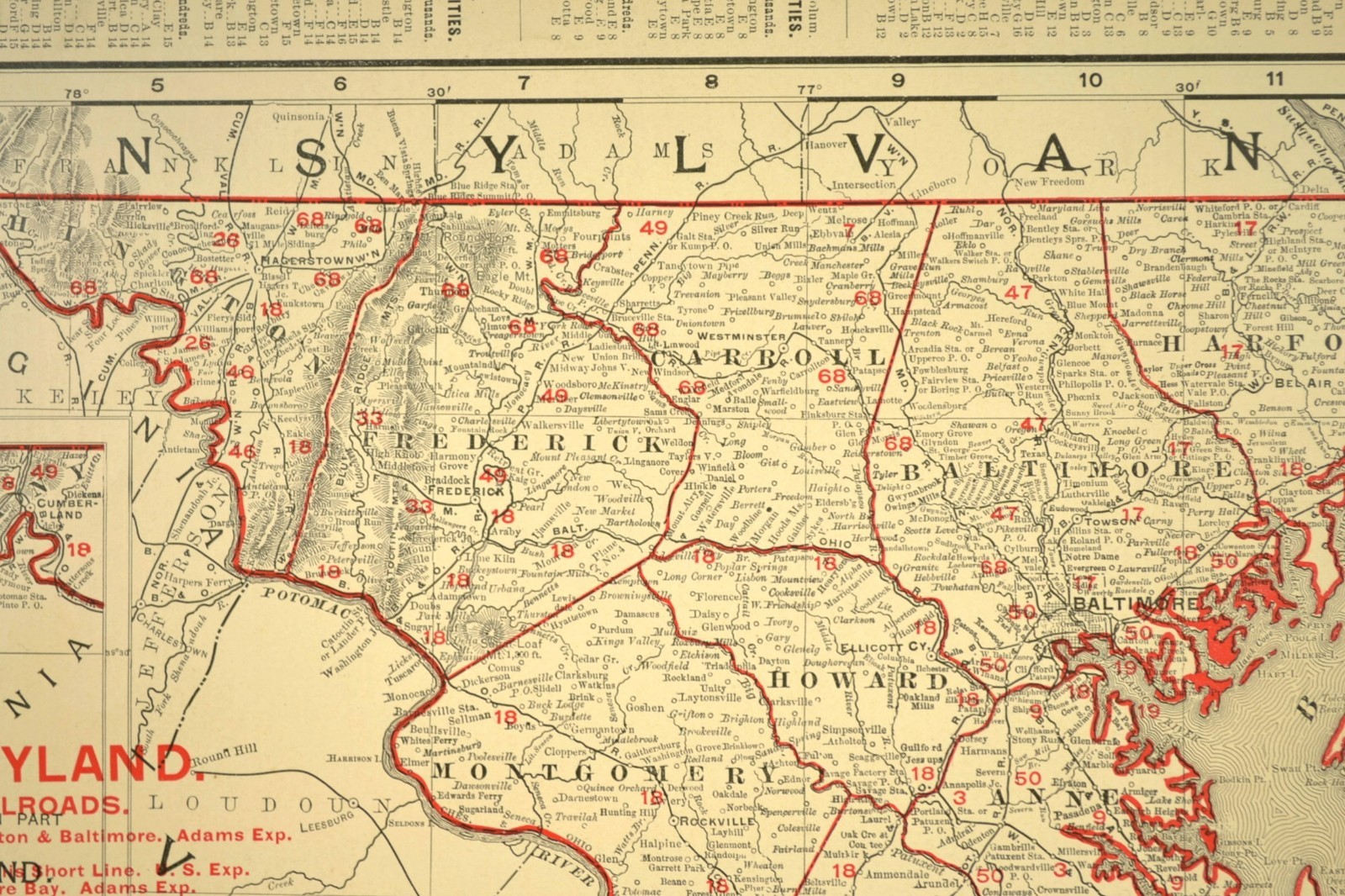 1901 Antique Maryland Railroad Map of Delaware Large Atlas B&O RR PW&B DATED