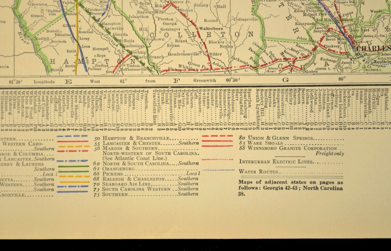 1914 Antique Map of SOUTH CAROLINA Railroads Map ORIGINAL Atlas Map ACL RR DATED