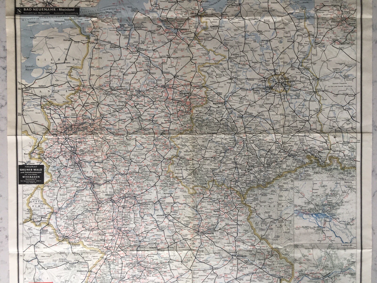 VINTAGE BAD NEUENAHR GERMANY EUROPEAN RAILROAD MAP TEX-SCHMELZ TRAUBENZUCKER